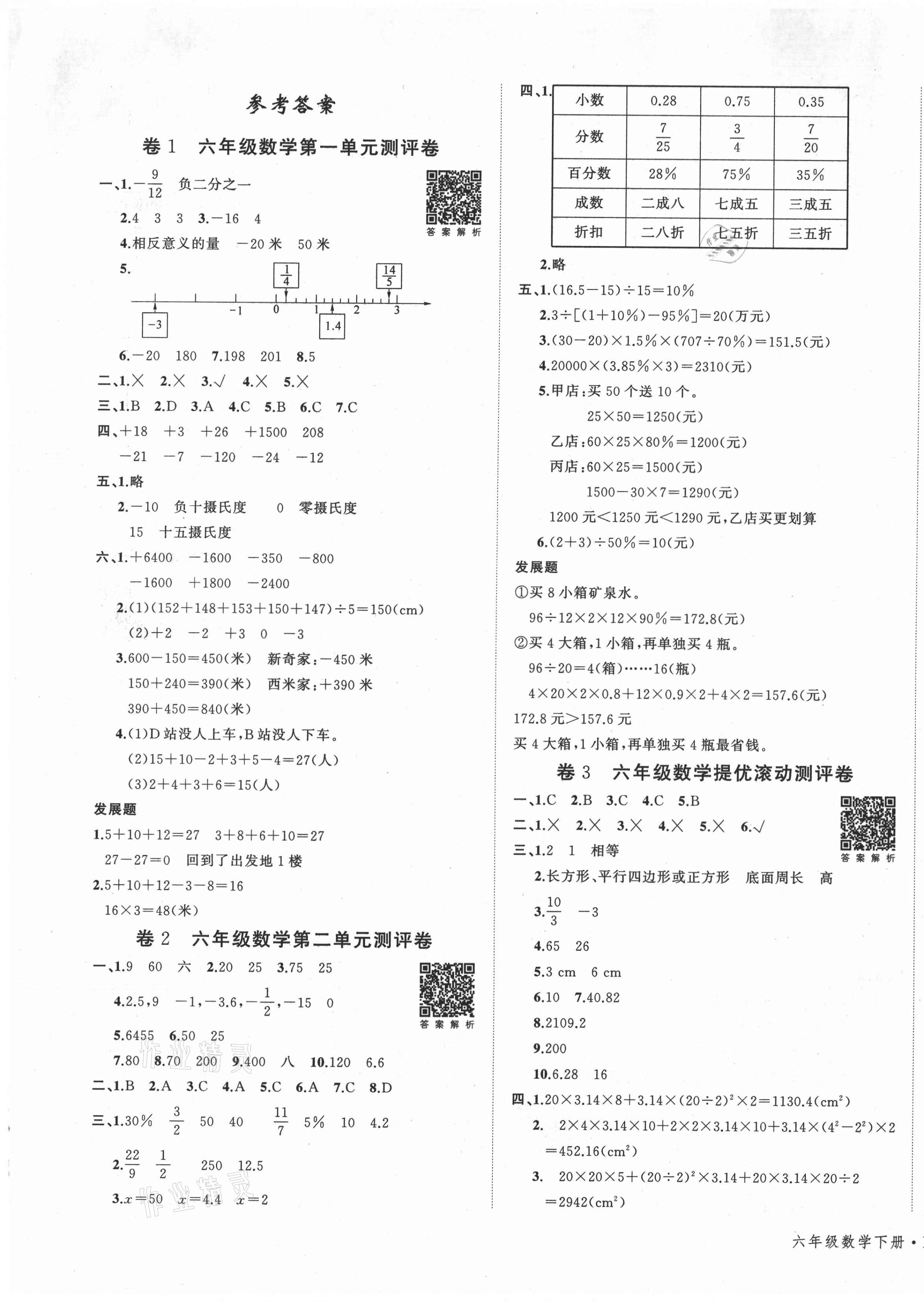 2021年一学通状元冲刺100分六年级数学下册人教版 第1页