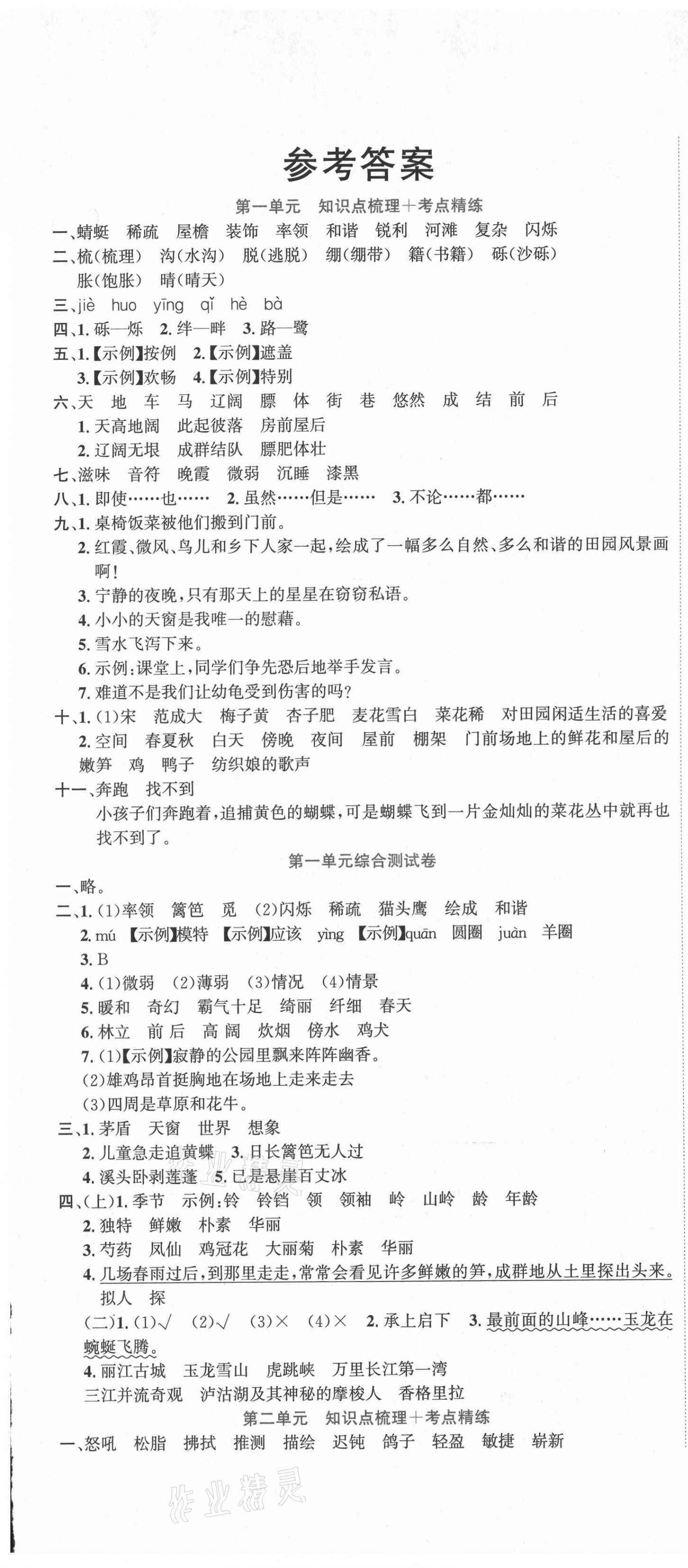 2021年?duì)钤c(diǎn)金卷四年級(jí)語(yǔ)文下冊(cè)人教版 第1頁(yè)