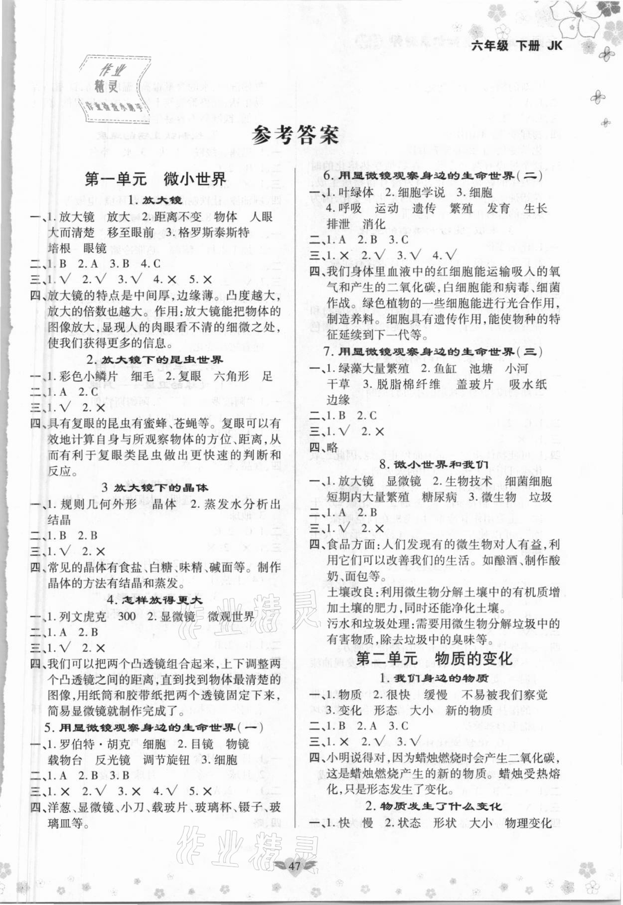 2021年名師精編A+作業(yè)六年級科學(xué)下冊教科版 第1頁