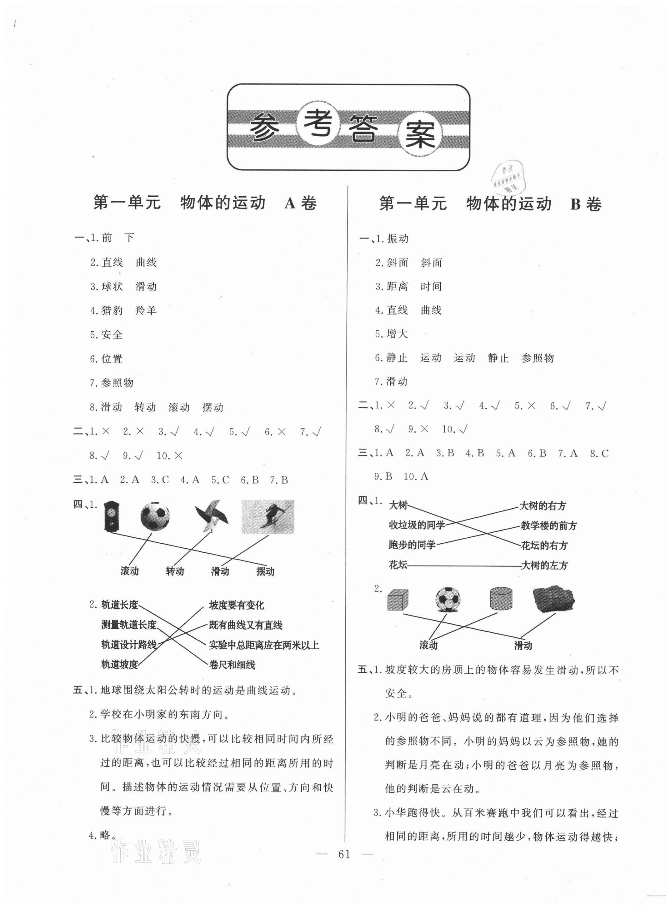 2021年單元測試卷三年級科學(xué)下冊青島版山東文藝出版社 參考答案第1頁