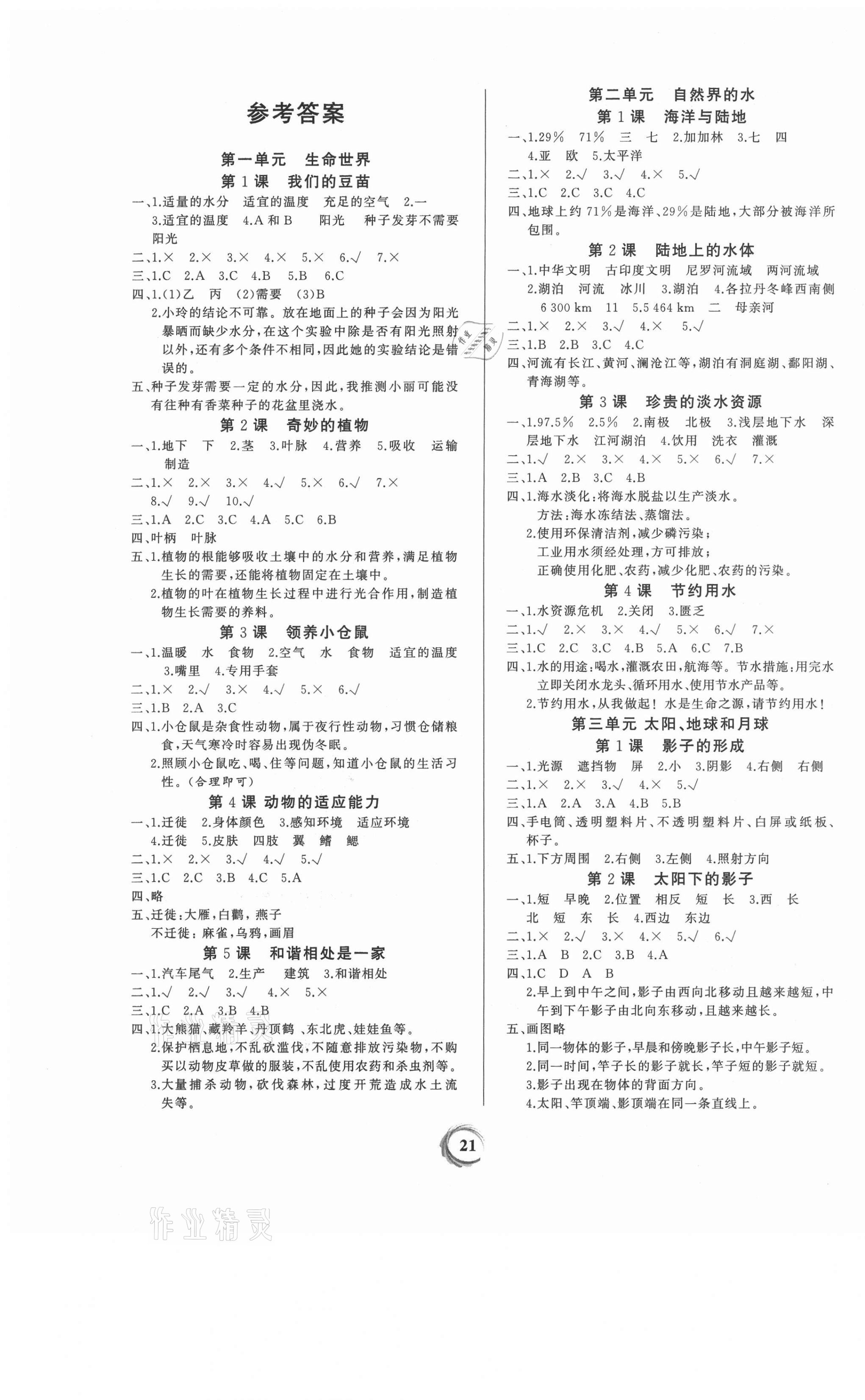 2021年家庭作業(yè)四年級科學(xué)下冊大象版 第1頁