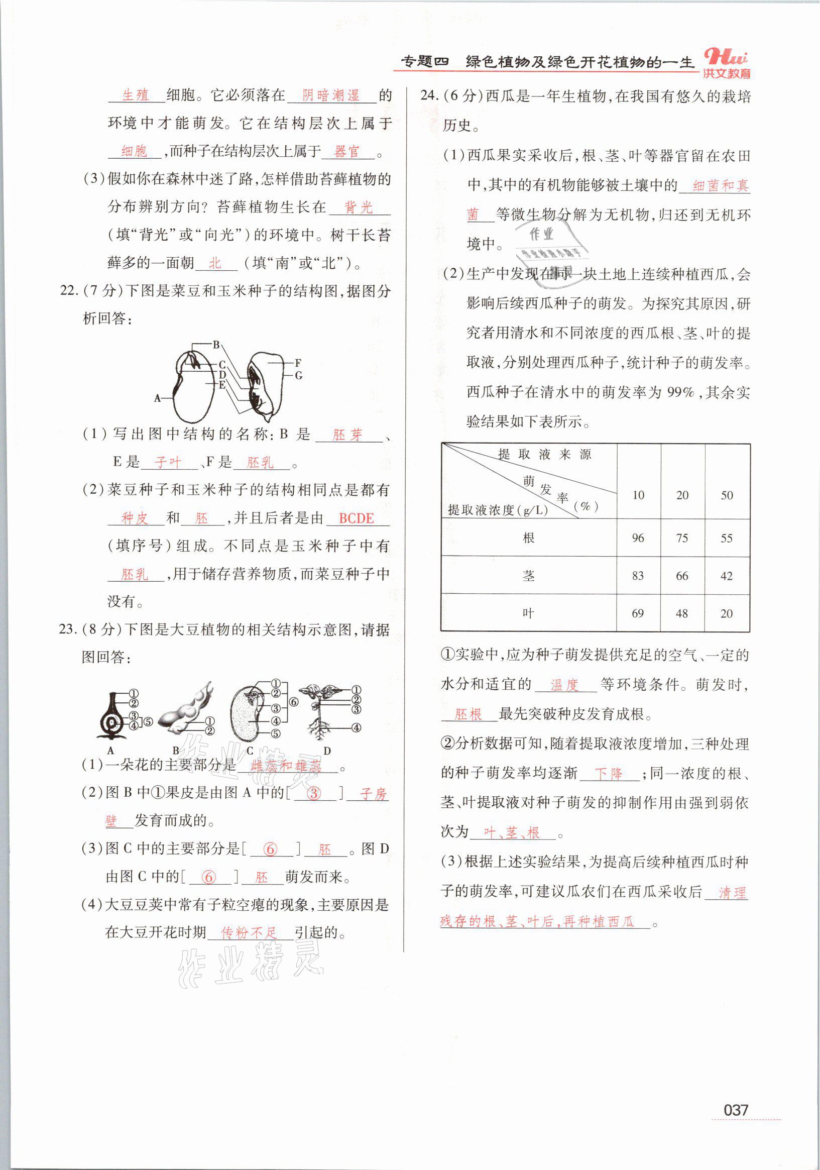 2021年洪文教育最新中考生物河南专版 参考答案第37页