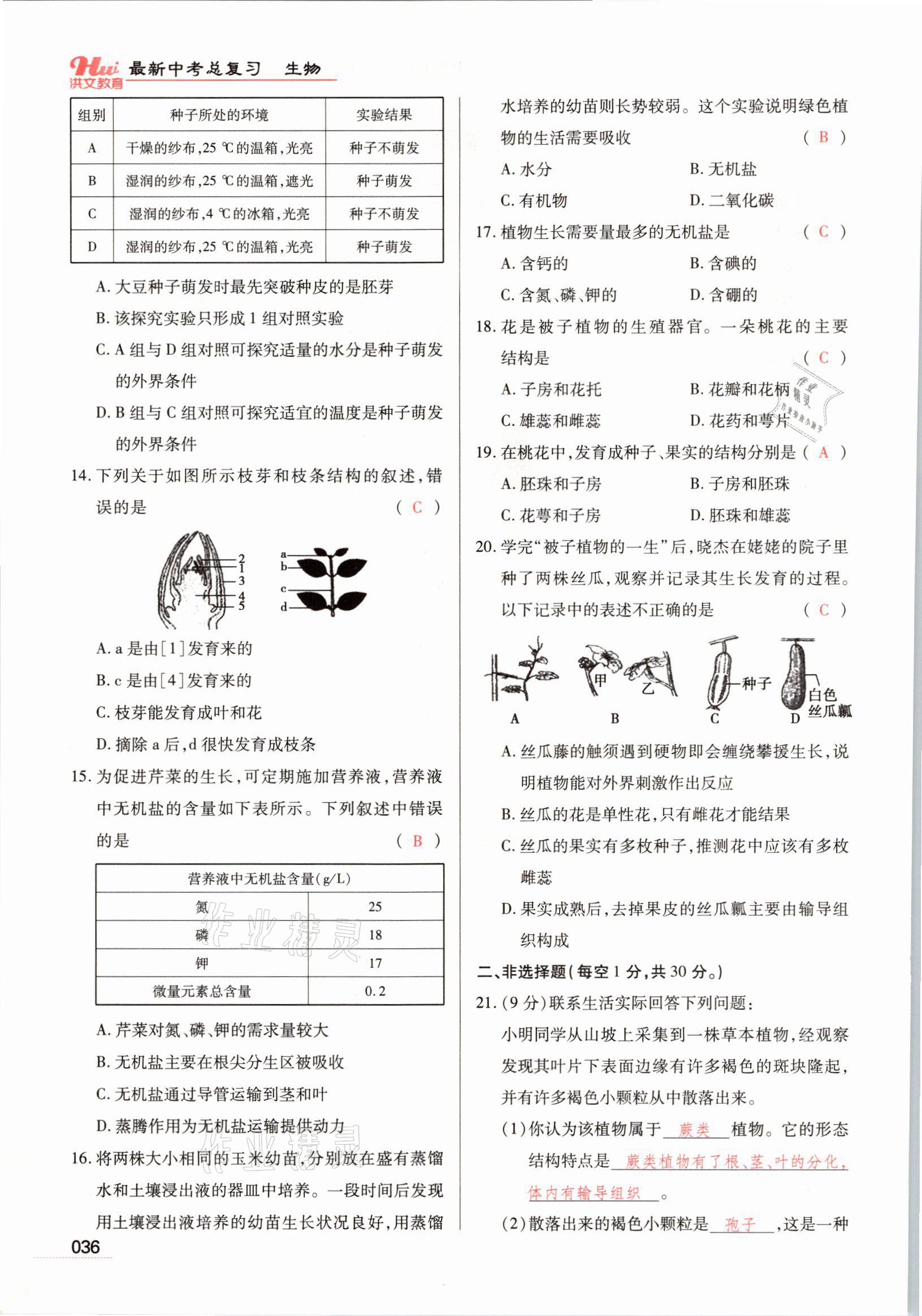 2021年洪文教育最新中考生物河南專版 參考答案第36頁