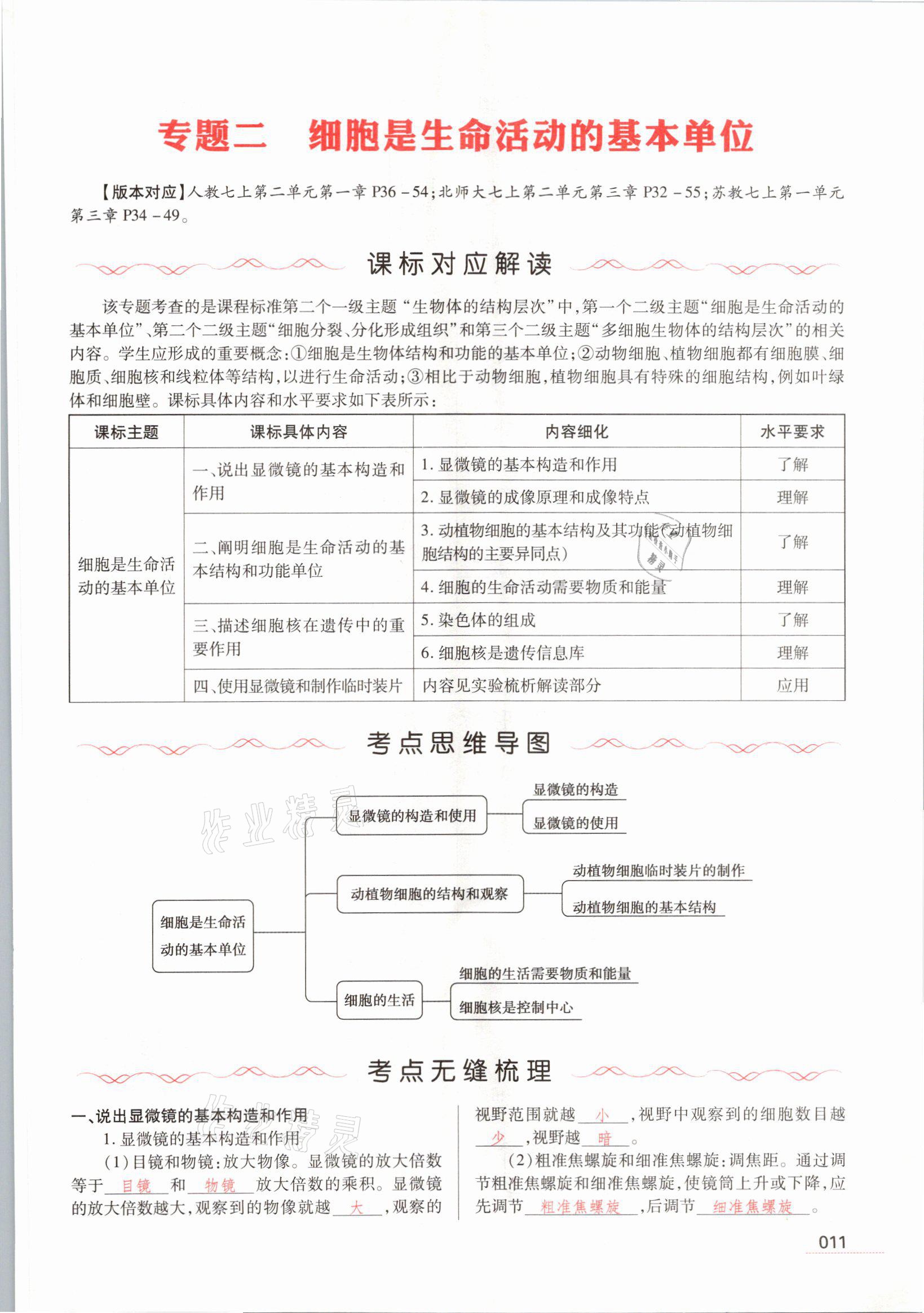 2021年洪文教育最新中考生物河南专版 参考答案第11页