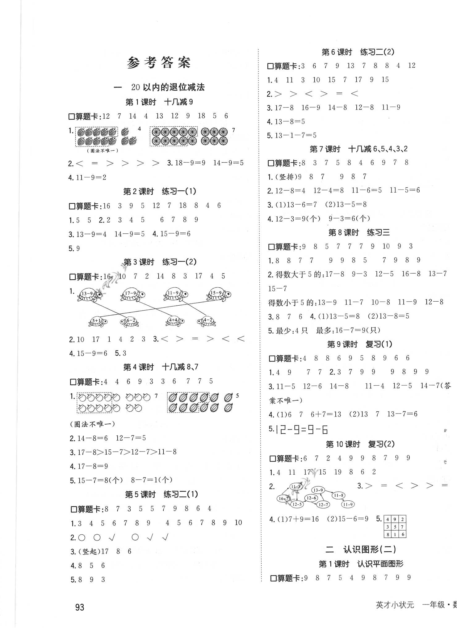 2021年英才小狀元同步優(yōu)化練與測(cè)一年級(jí)數(shù)學(xué)下冊(cè)蘇教版 第1頁(yè)