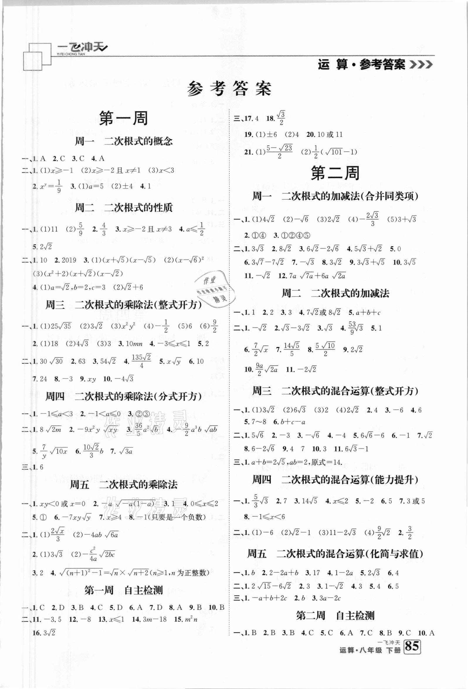 2021年一飛沖天運算八年級數學下冊人教版 第1頁