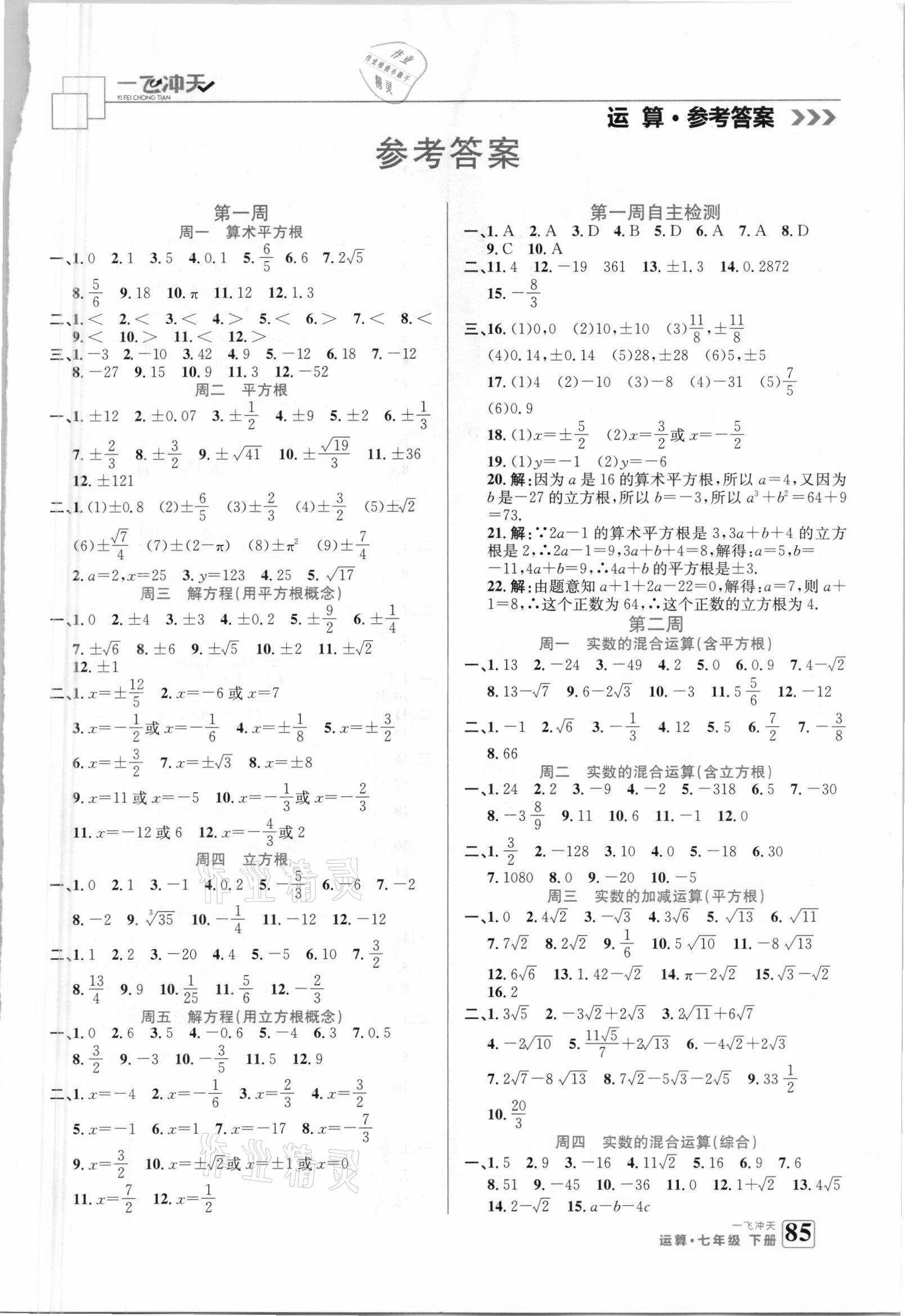 2021年一飛沖天運算七年級數學下冊人教版 第1頁