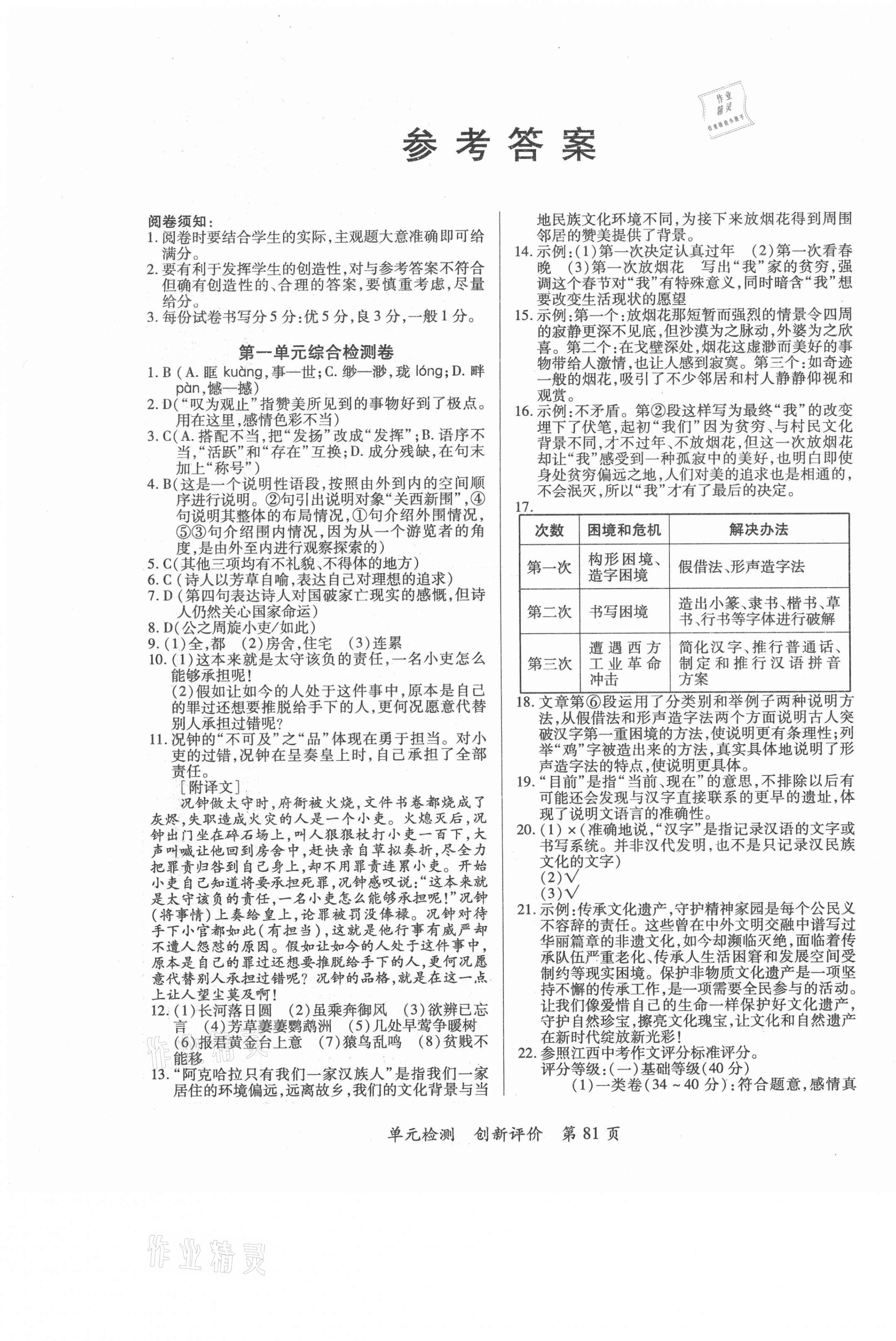 2021年新評價單元檢測創(chuàng)新評價八年級語文下冊人教版 第1頁