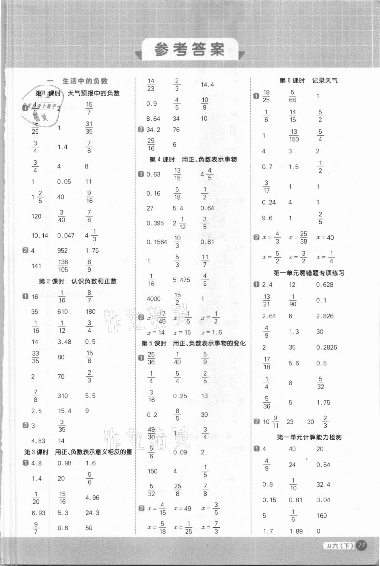 2021年陽(yáng)光同學(xué)計(jì)算小達(dá)人六年級(jí)數(shù)學(xué)下冊(cè)冀教版 第1頁(yè)