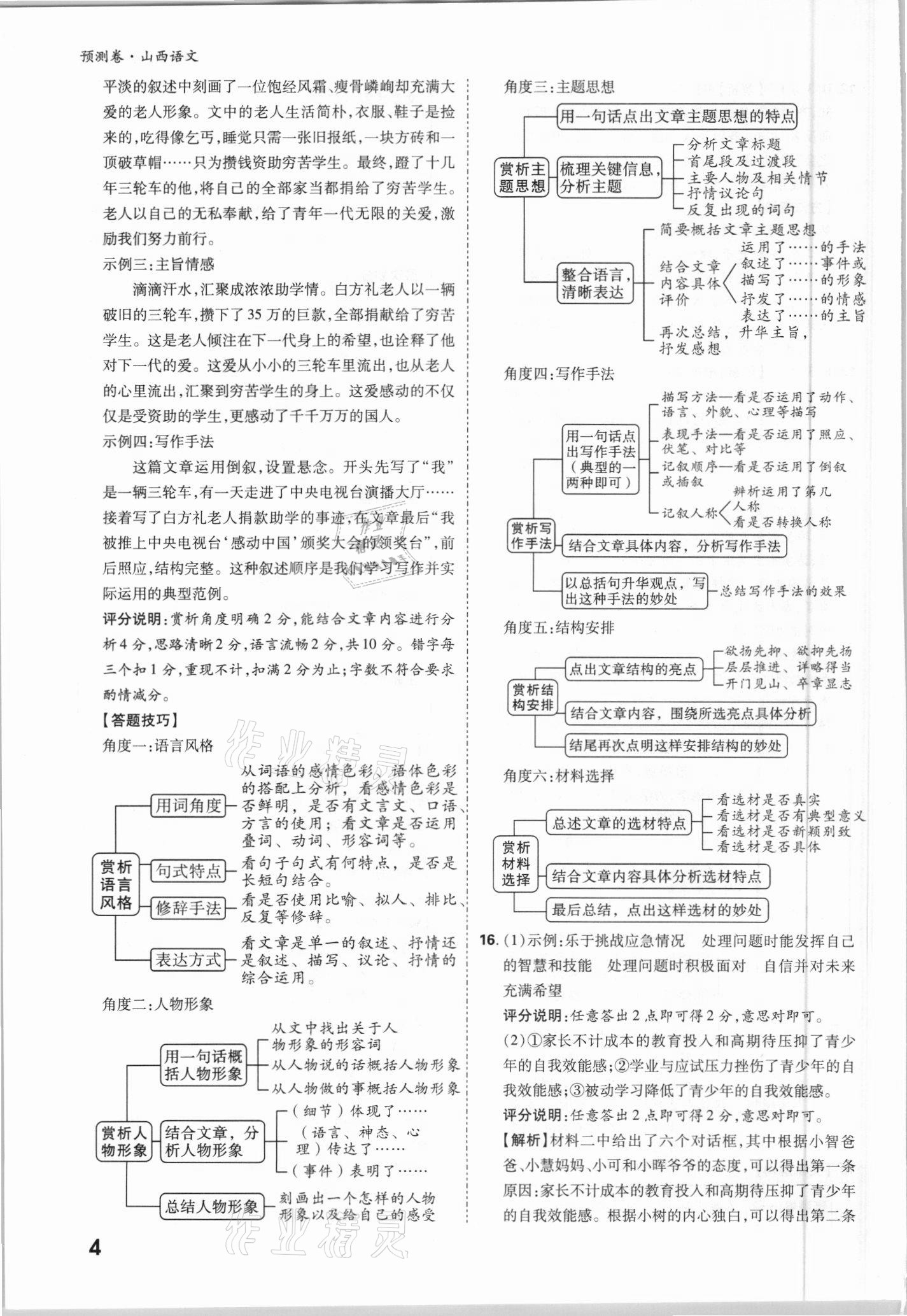 2021年万唯中考预测卷语文山西专版 参考答案第4页