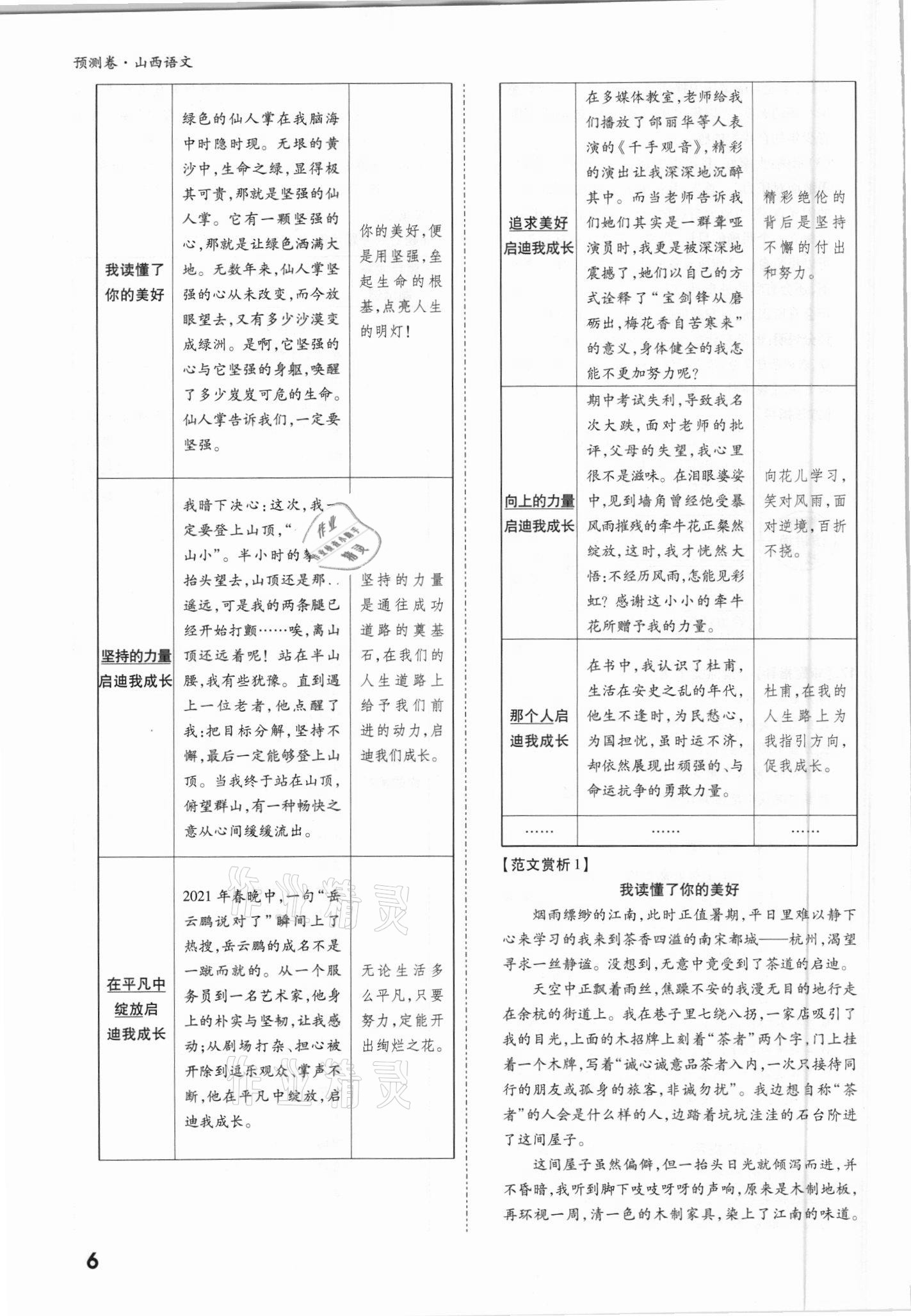 2021年萬唯中考預測卷語文山西專版 參考答案第6頁