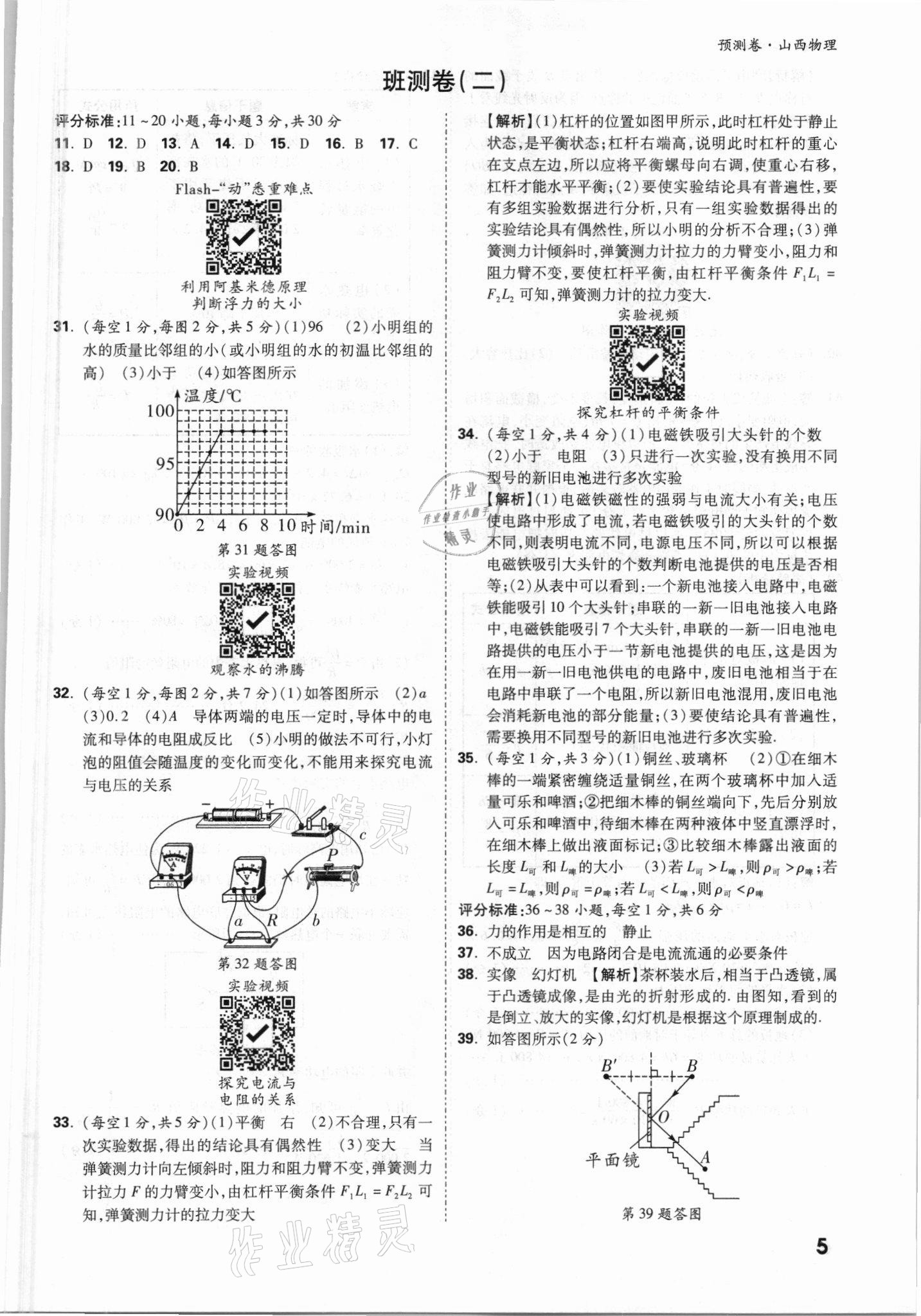 2021年萬(wàn)唯中考預(yù)測(cè)卷物理山西專版 參考答案第5頁(yè)