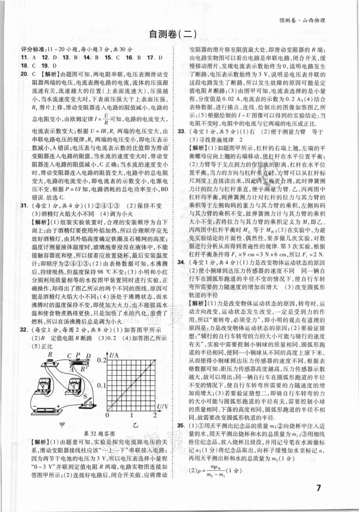 2021年萬唯中考預(yù)測(cè)卷物理山西專版 參考答案第7頁