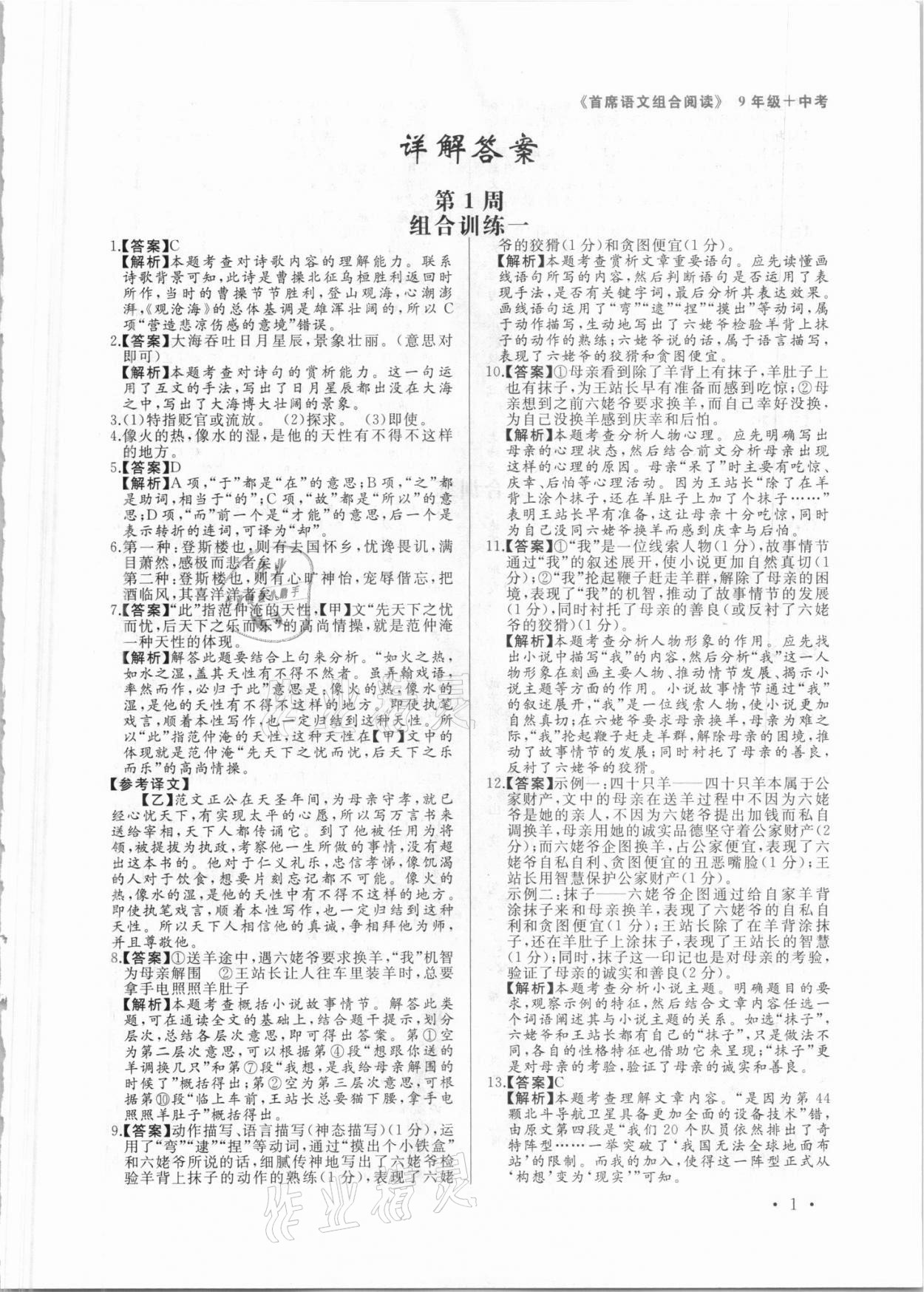 2021年首席语文组合阅读九年级加中考 第1页