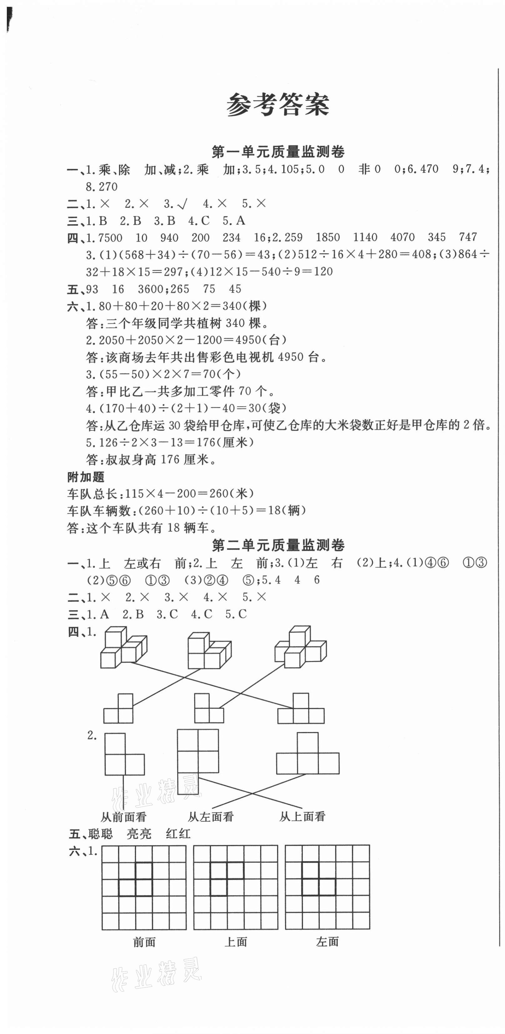 2021年一線名師質(zhì)量監(jiān)測卷四年級數(shù)學(xué)下冊人教版 第1頁