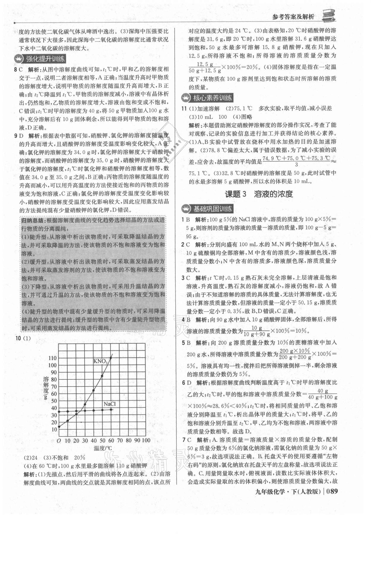 2021年1加1轻巧夺冠优化训练九年级化学下册人教版双色提升版 参考答案第10页