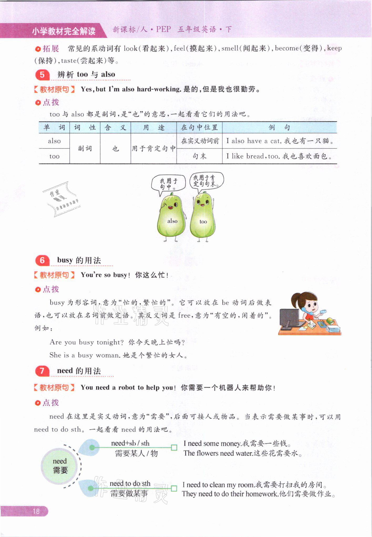 2021年教材課本五年級英語下冊人教版 參考答案第18頁