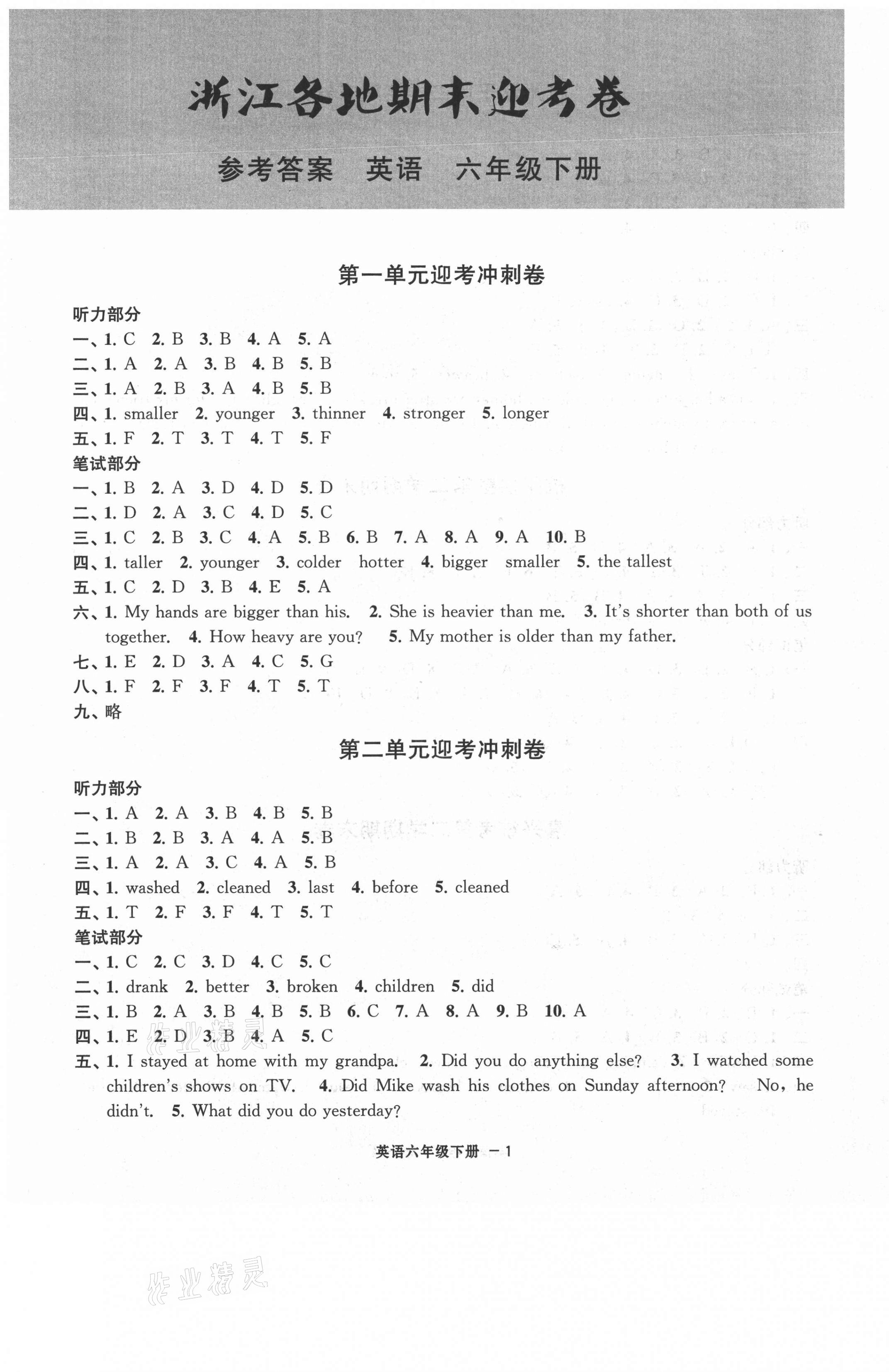 2021年浙江各地期末迎考卷六年級(jí)英語(yǔ)下冊(cè)人教PEP版 第1頁(yè)