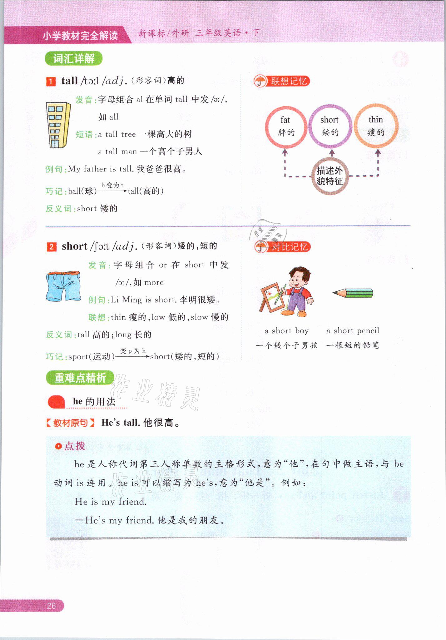 2021年教材课本三年级英语下册外研版&nbsp;参考答案第26页