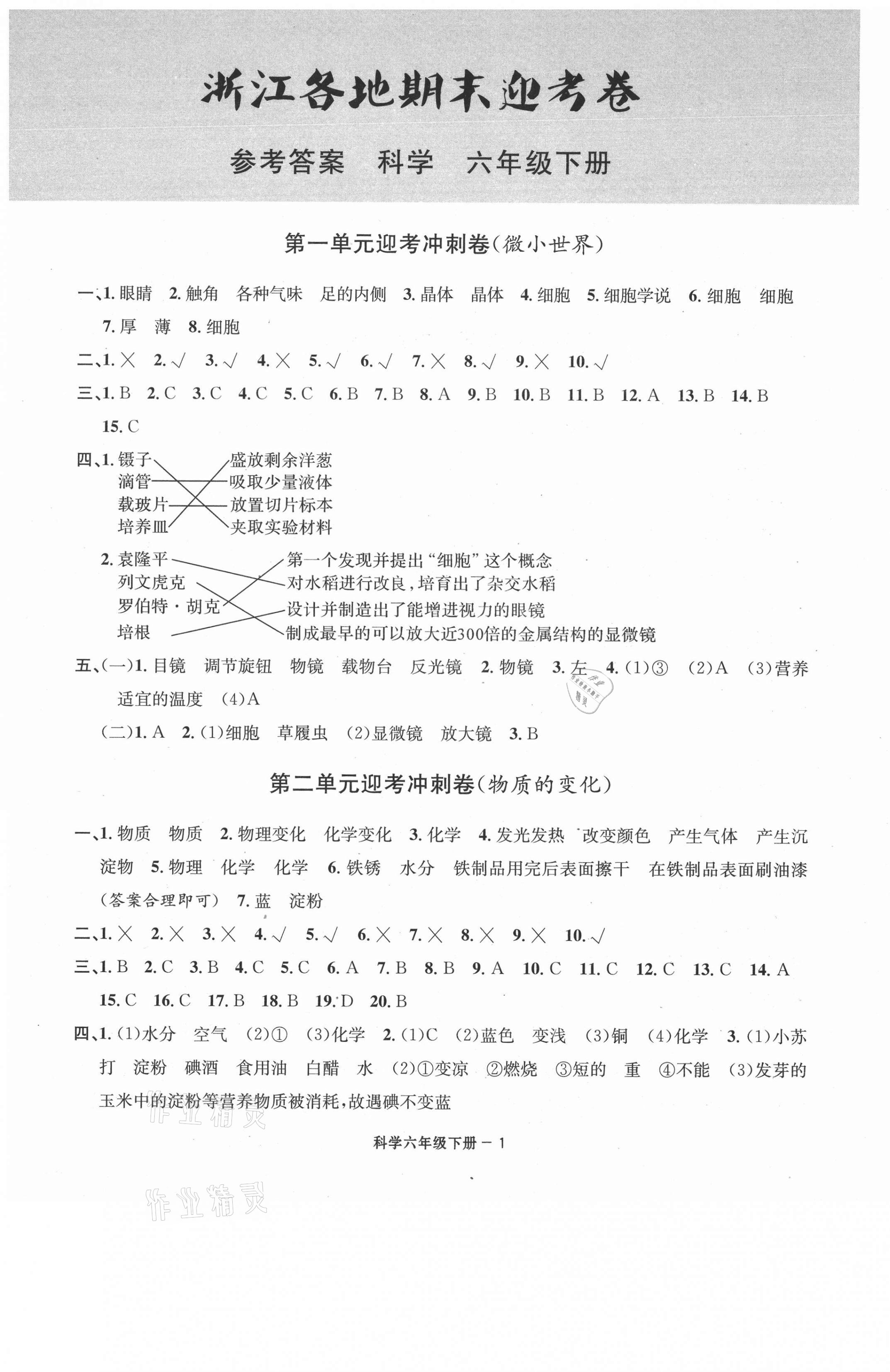 2021年浙江各地期末迎考卷六年級科學(xué)下冊教科版 第1頁