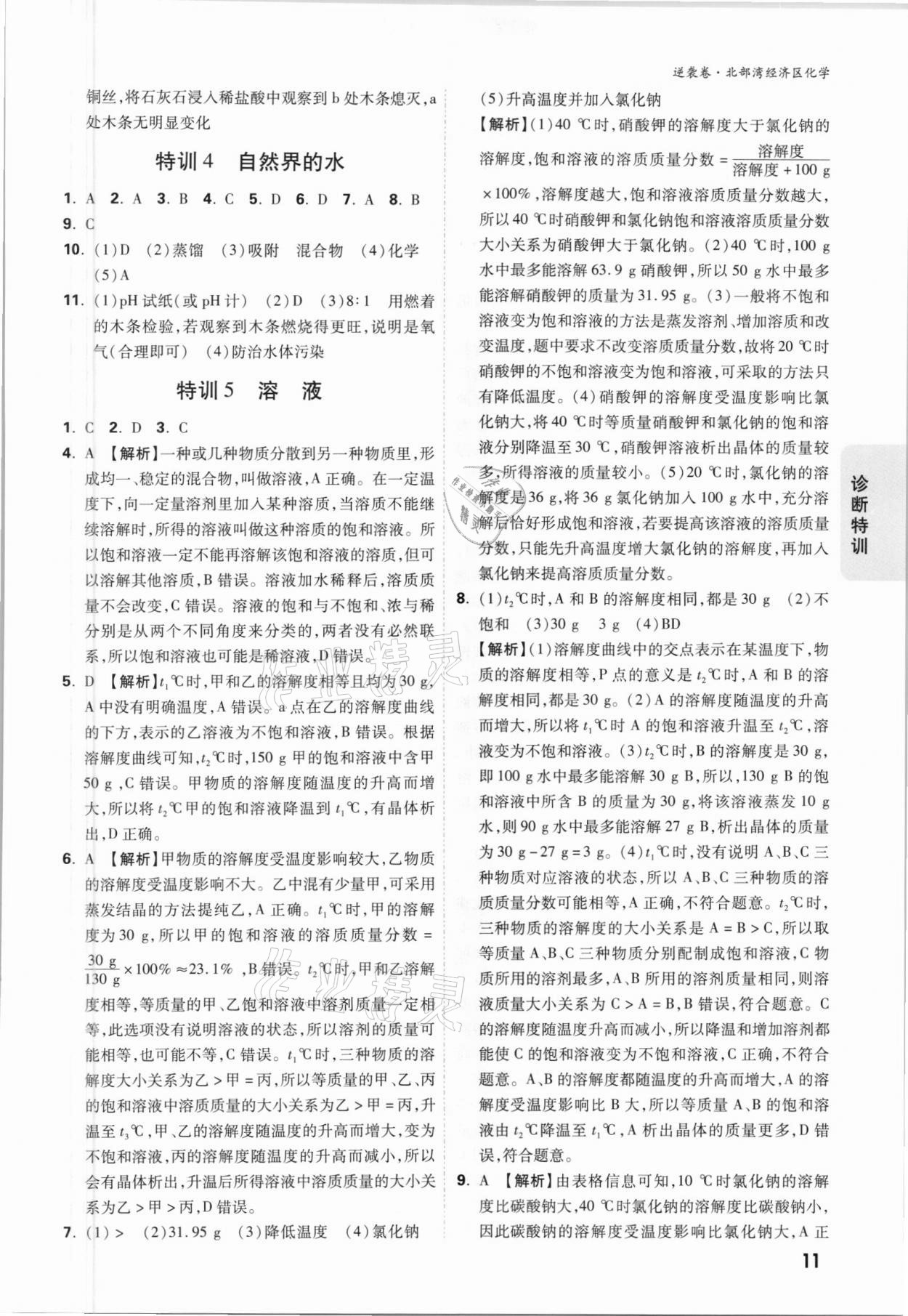 2021年萬唯中考逆襲卷化學北部灣經濟區(qū)專版 參考答案第11頁