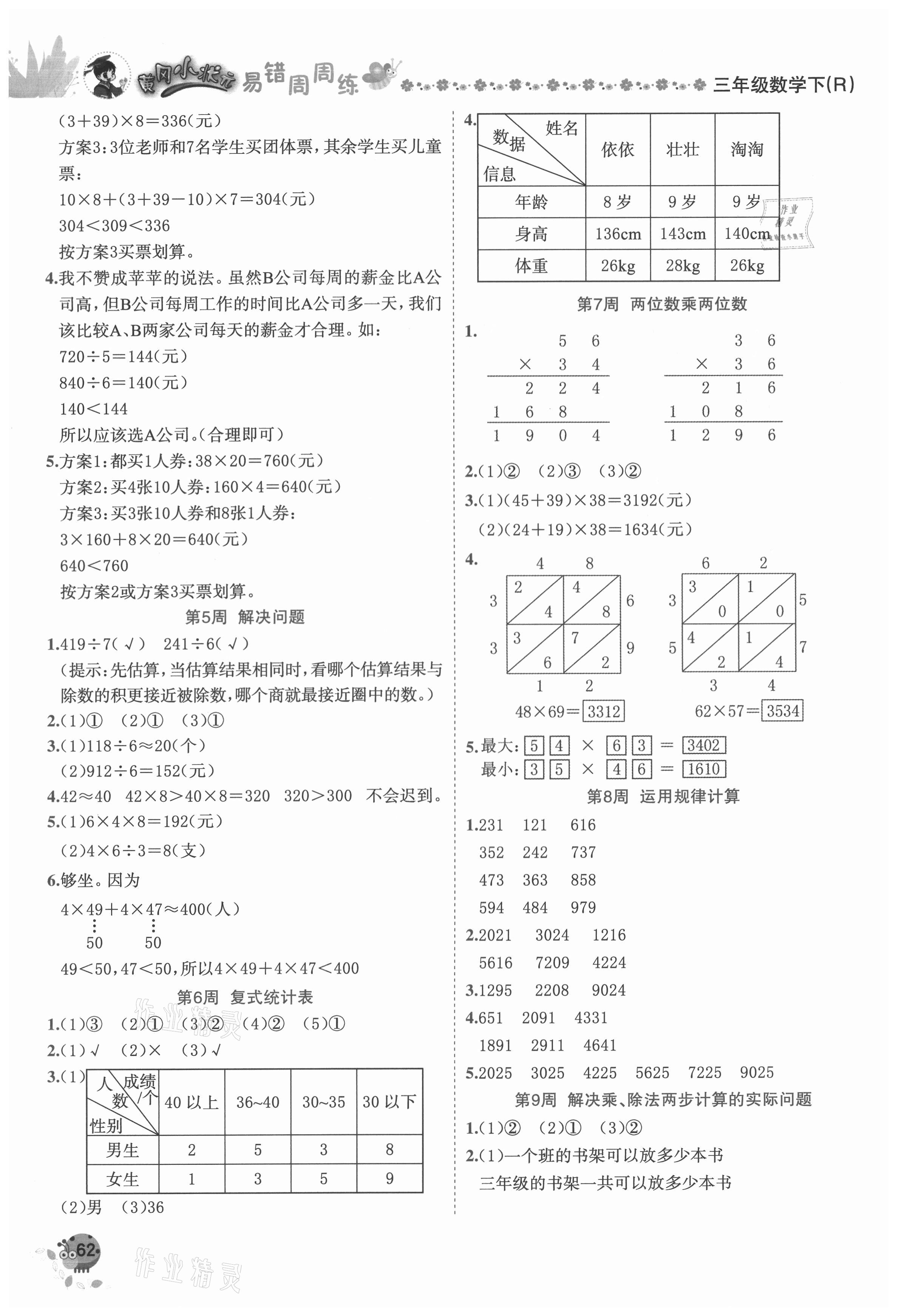 2021年黃岡小狀元易錯周周練三年級數學下冊人教版 第2頁