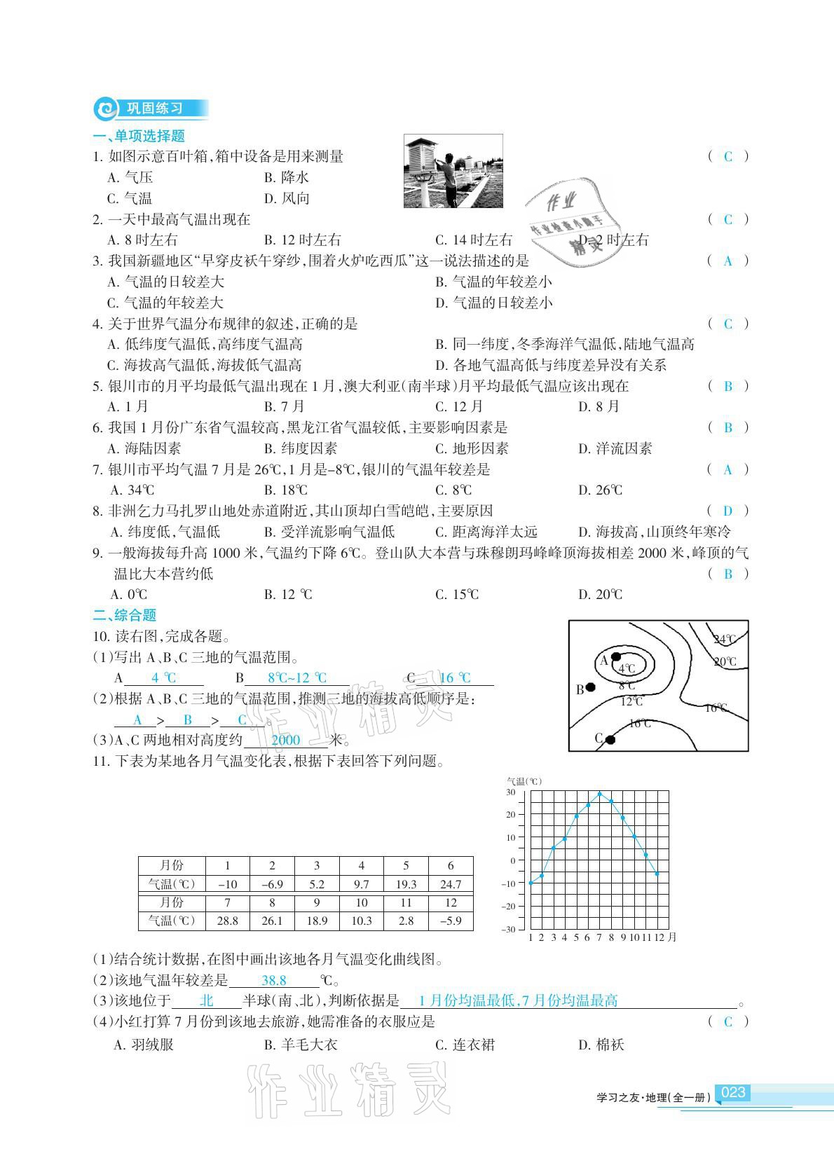 2020年學(xué)習(xí)之友地理全一冊人教版 參考答案第23頁