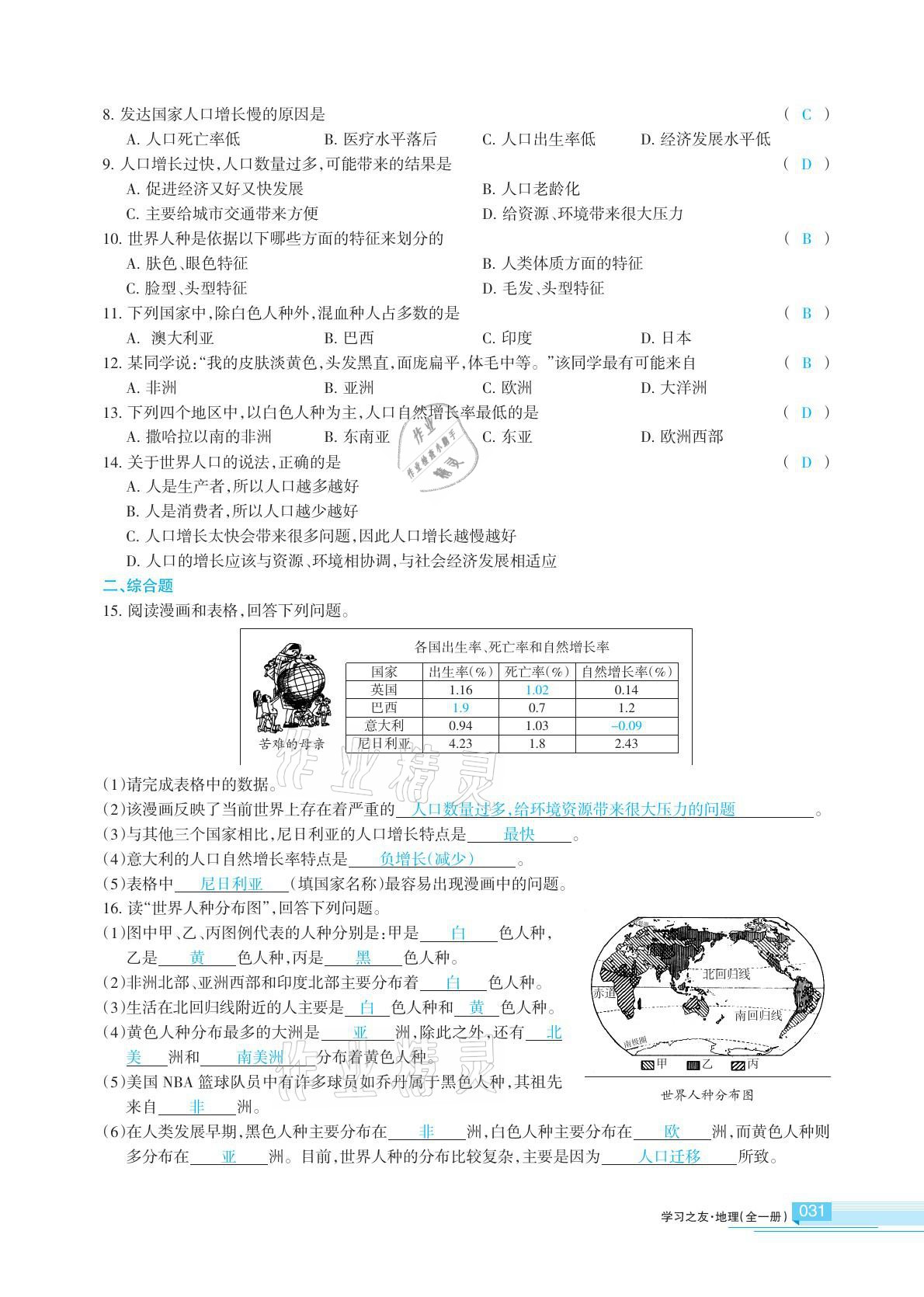 2020年學(xué)習(xí)之友地理全一冊人教版 參考答案第31頁