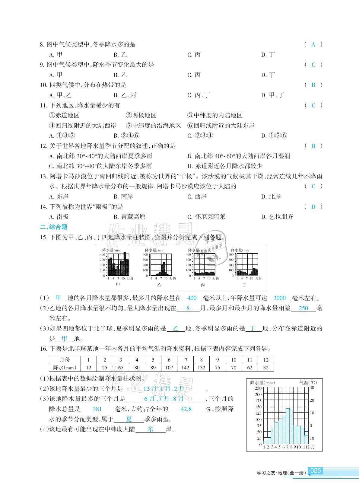 2020年學(xué)習(xí)之友地理全一冊(cè)人教版 參考答案第25頁(yè)