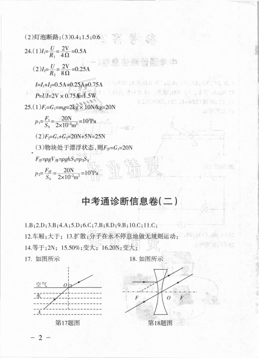 2021年中考通模擬試卷物理人教版 參考答案第2頁(yè)