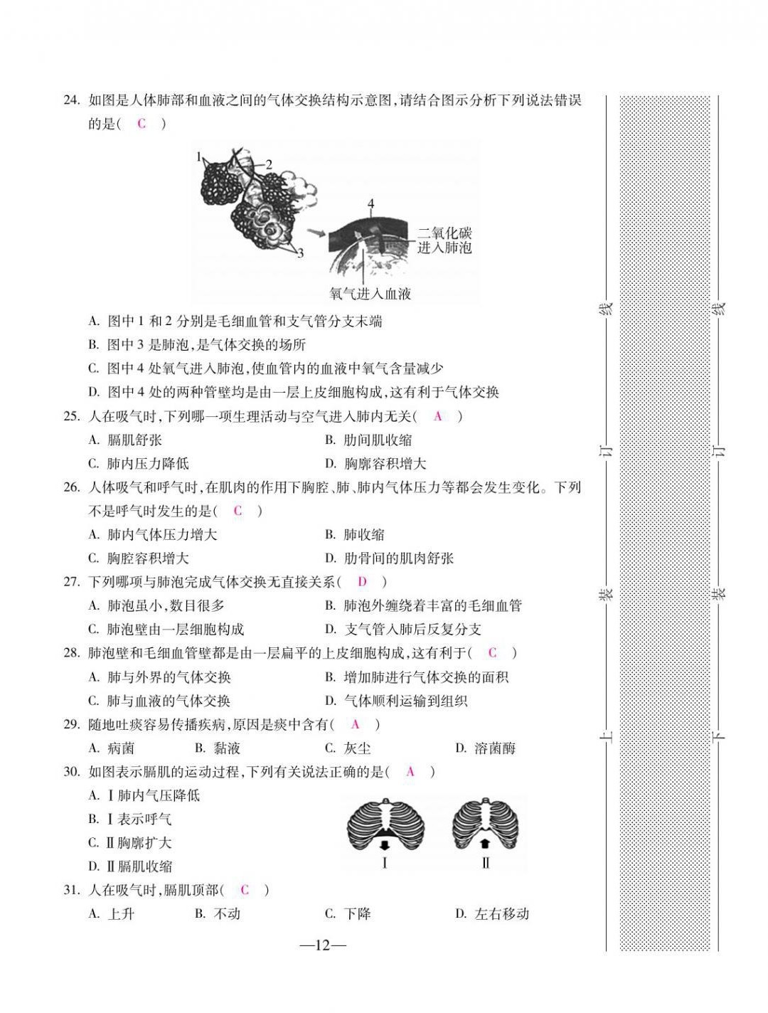 2021年本土卷七年級(jí)生物下冊(cè)人教版&nbsp;第12頁(yè)