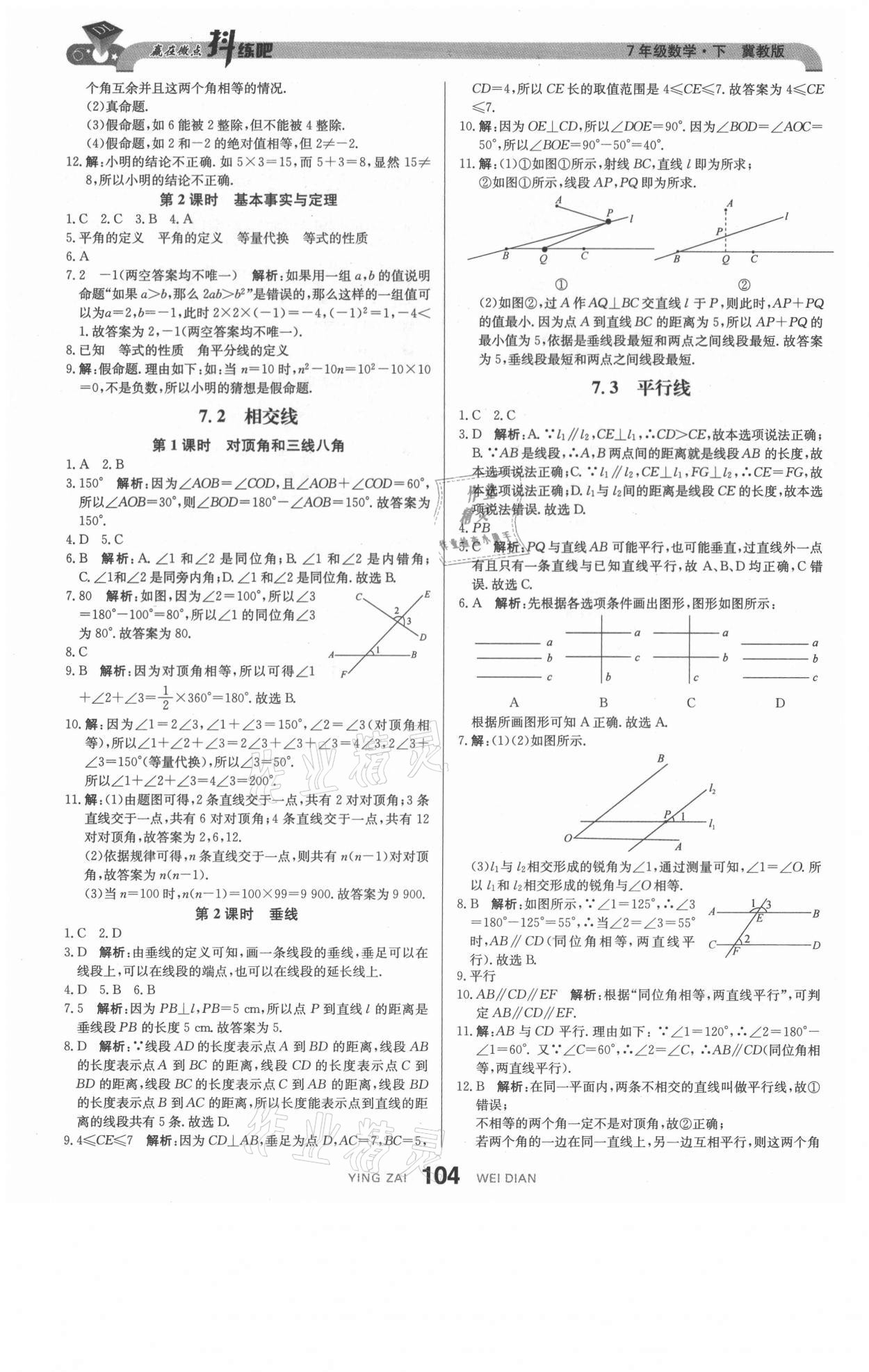 2021年抖練吧七年級數學下冊冀教版 參考答案第6頁