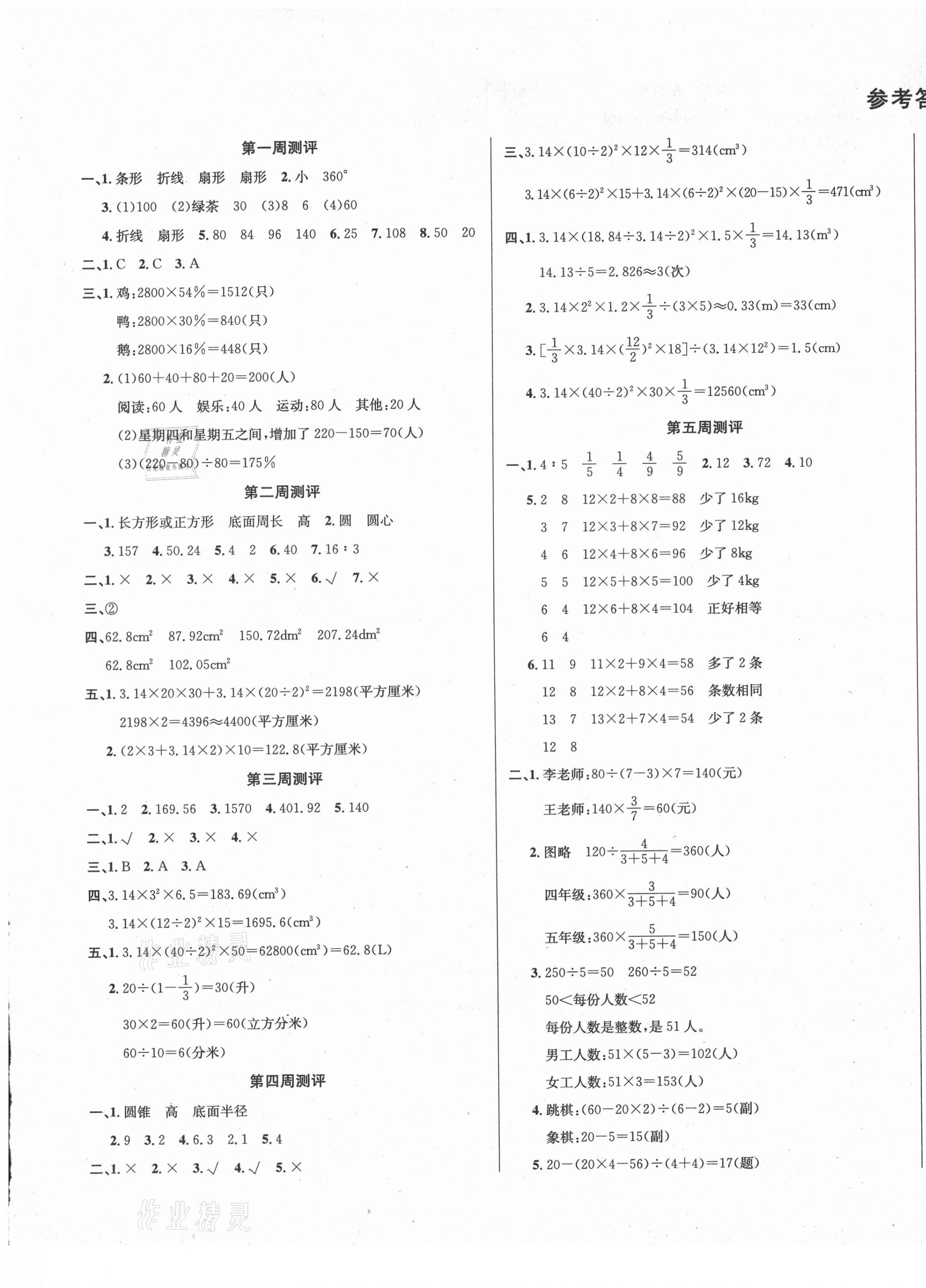 2021年标准卷六年级数学下册苏教版长江出版社 第1页