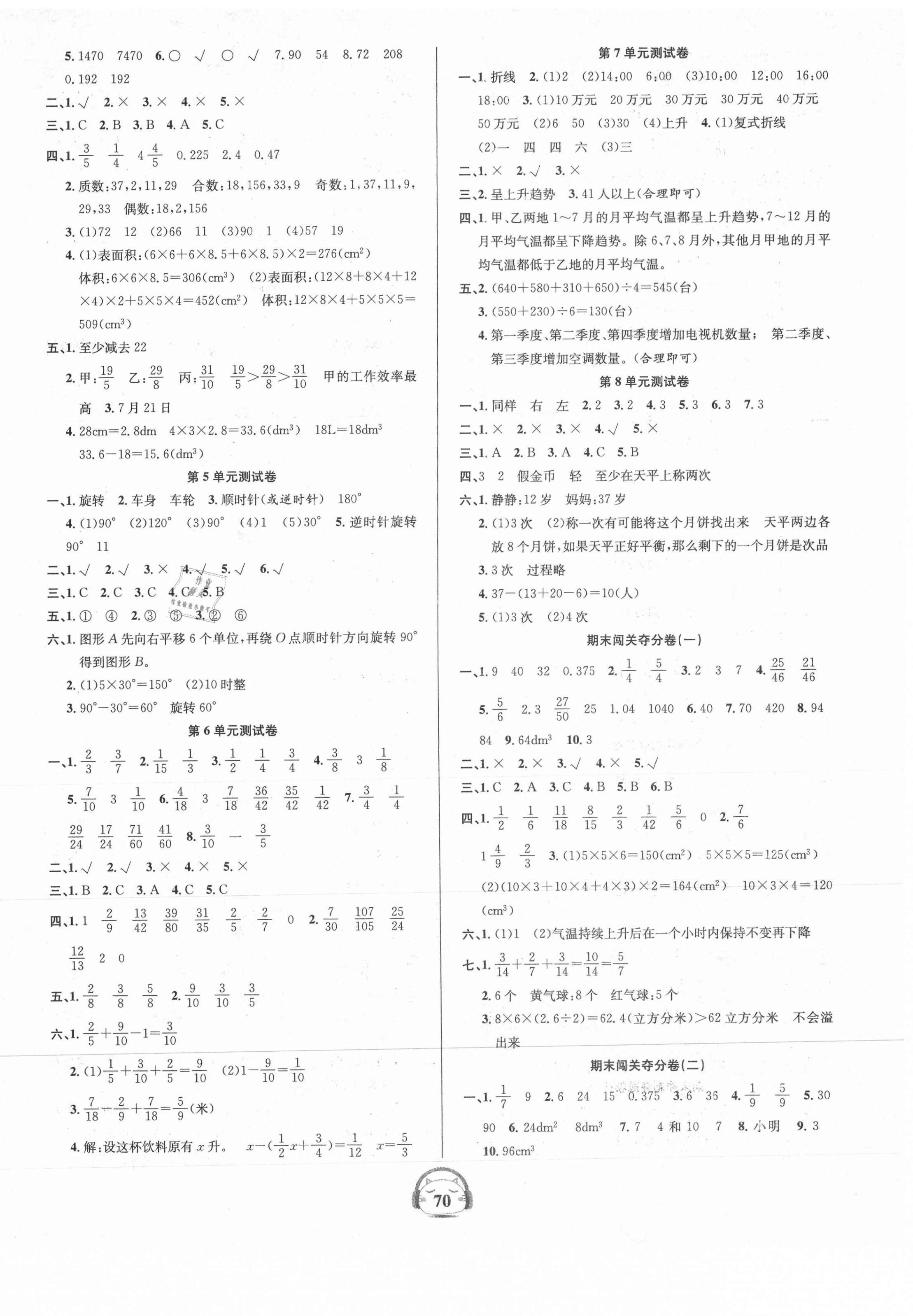 2021年品优好卷单元加期末卷五年级数学下册人教版 参考答案第2页
