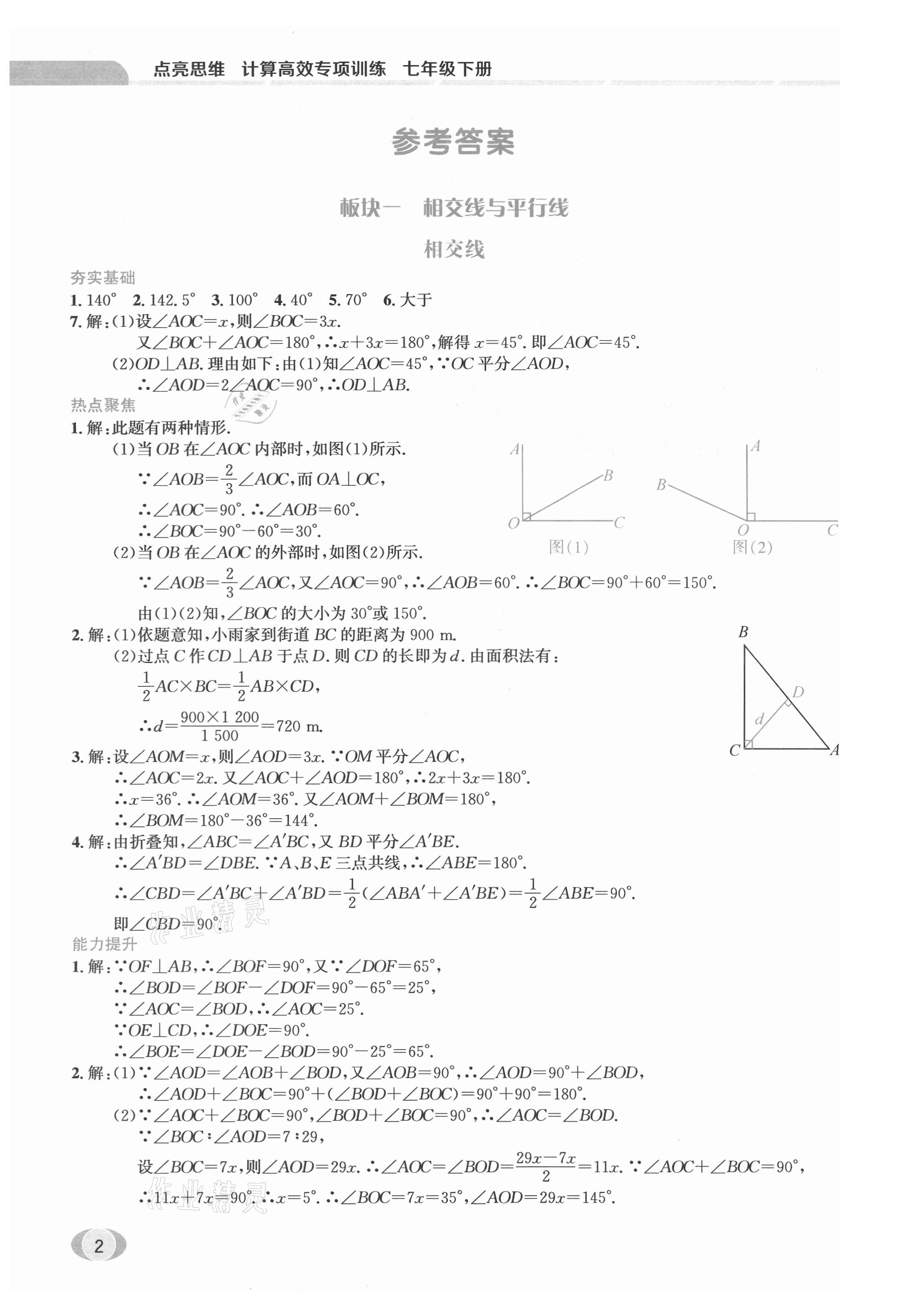 2021年點(diǎn)亮思維計(jì)算本七年級(jí)數(shù)學(xué)下冊人教版 參考答案第1頁