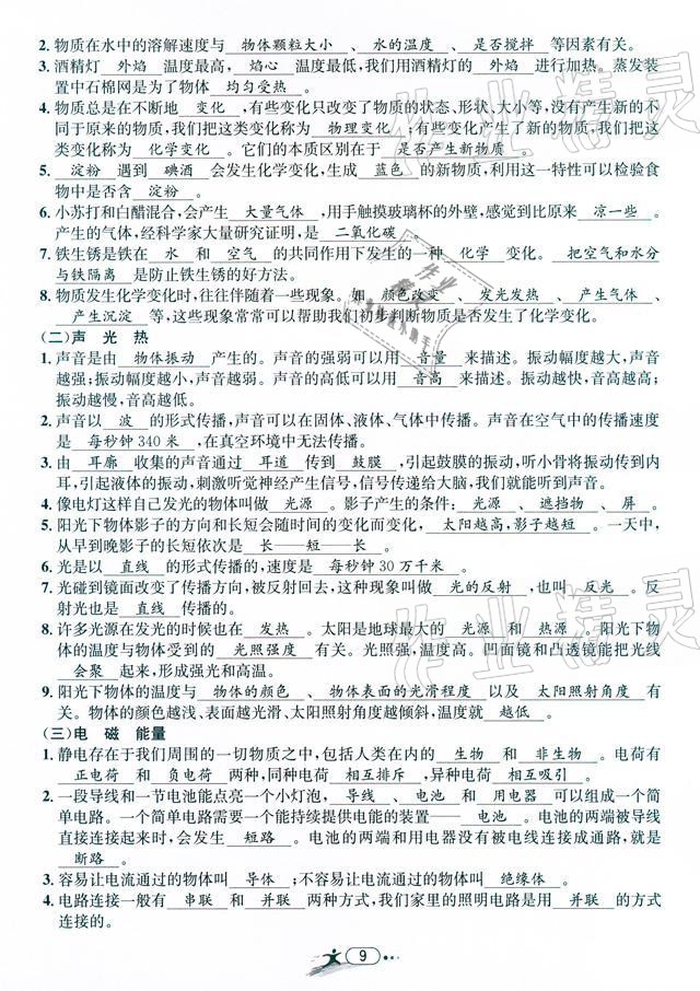 2021年小學(xué)畢業(yè)特訓(xùn)卷級(jí)科學(xué)溫州專版 參考答案第9頁