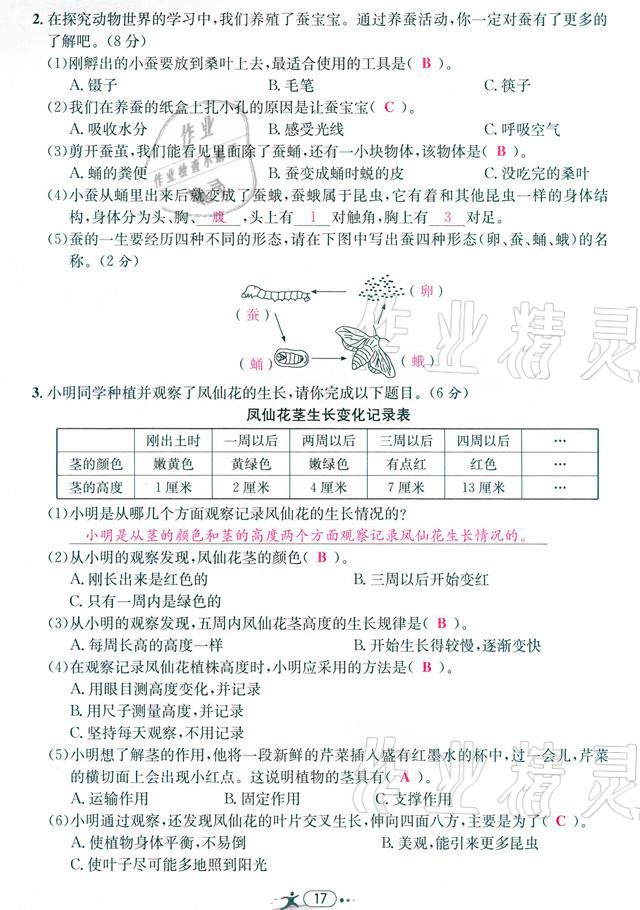 2021年小學畢業特訓卷級科學溫州專版 參考答案第17頁