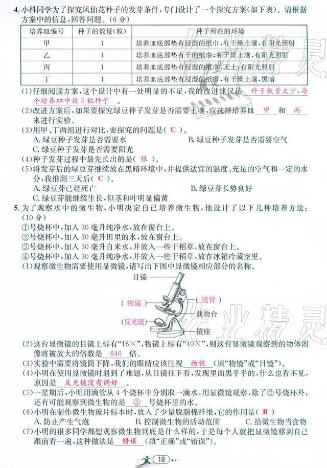 2021年小學(xué)畢業(yè)特訓(xùn)卷級(jí)科學(xué)溫州專版 參考答案第18頁(yè)