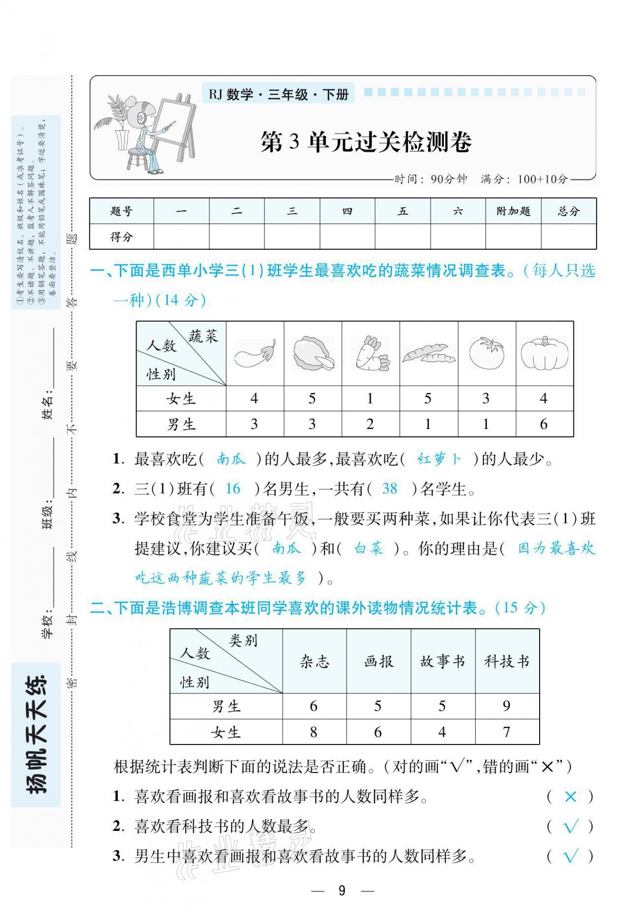 2021年揚帆天天練三年級數學下冊人教版 第9頁
