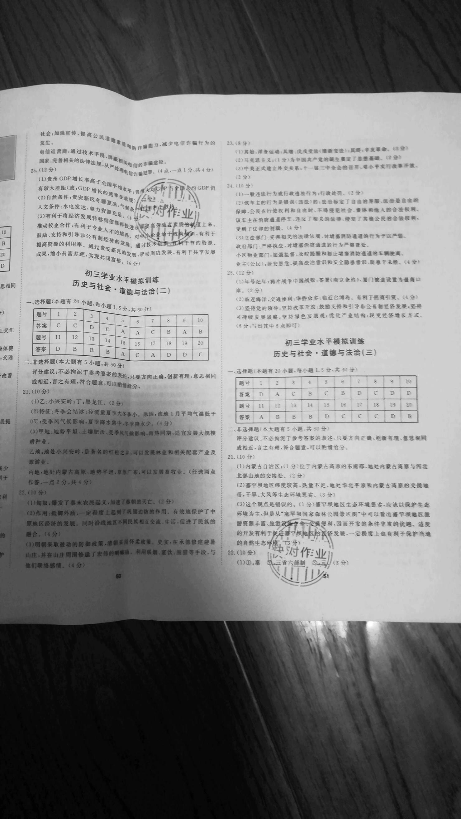 2021年初三學(xué)業(yè)水平模擬訓(xùn)練歷史與社會(huì)道德與法治 參考答案第2頁