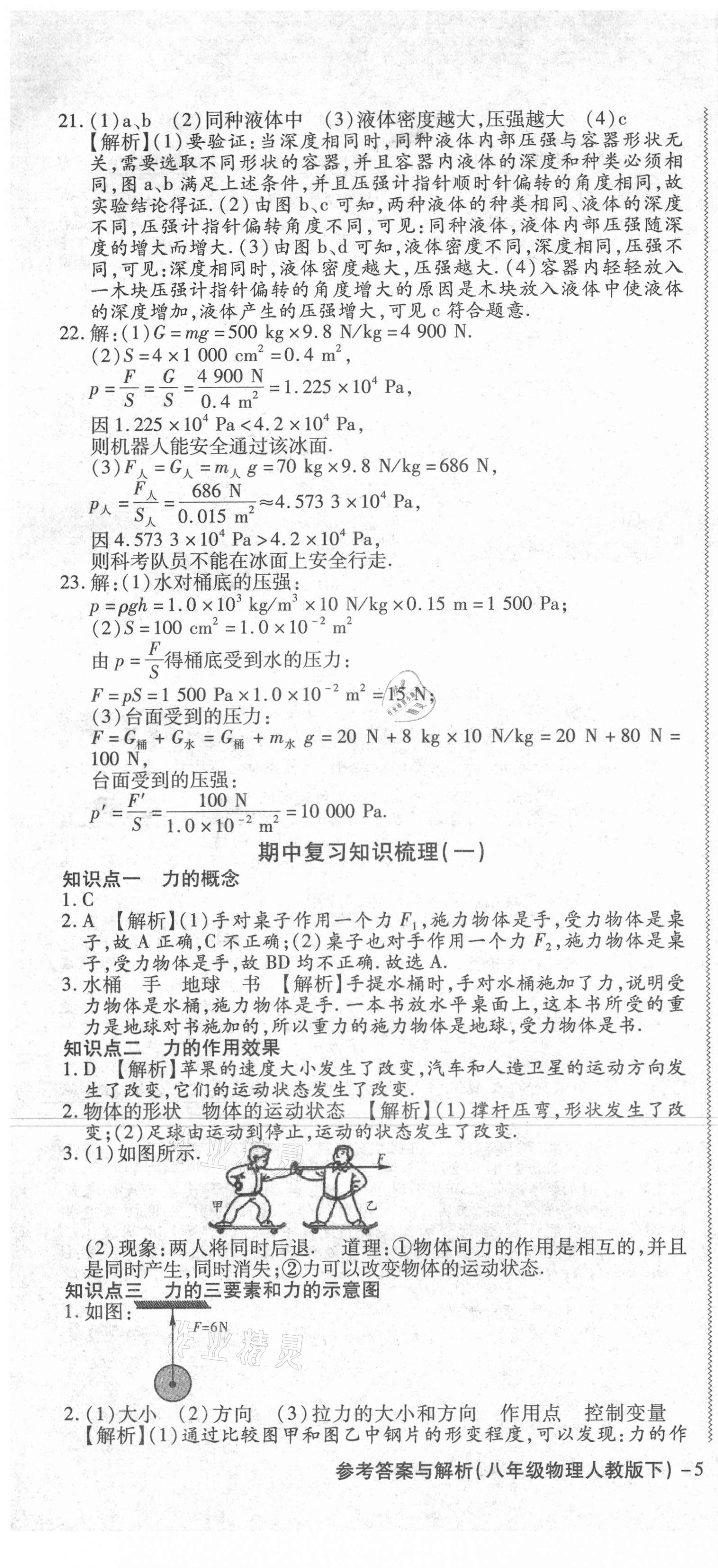 2021年练考通全优卷八年级物理下册人教版山西专版 参考答案第7页