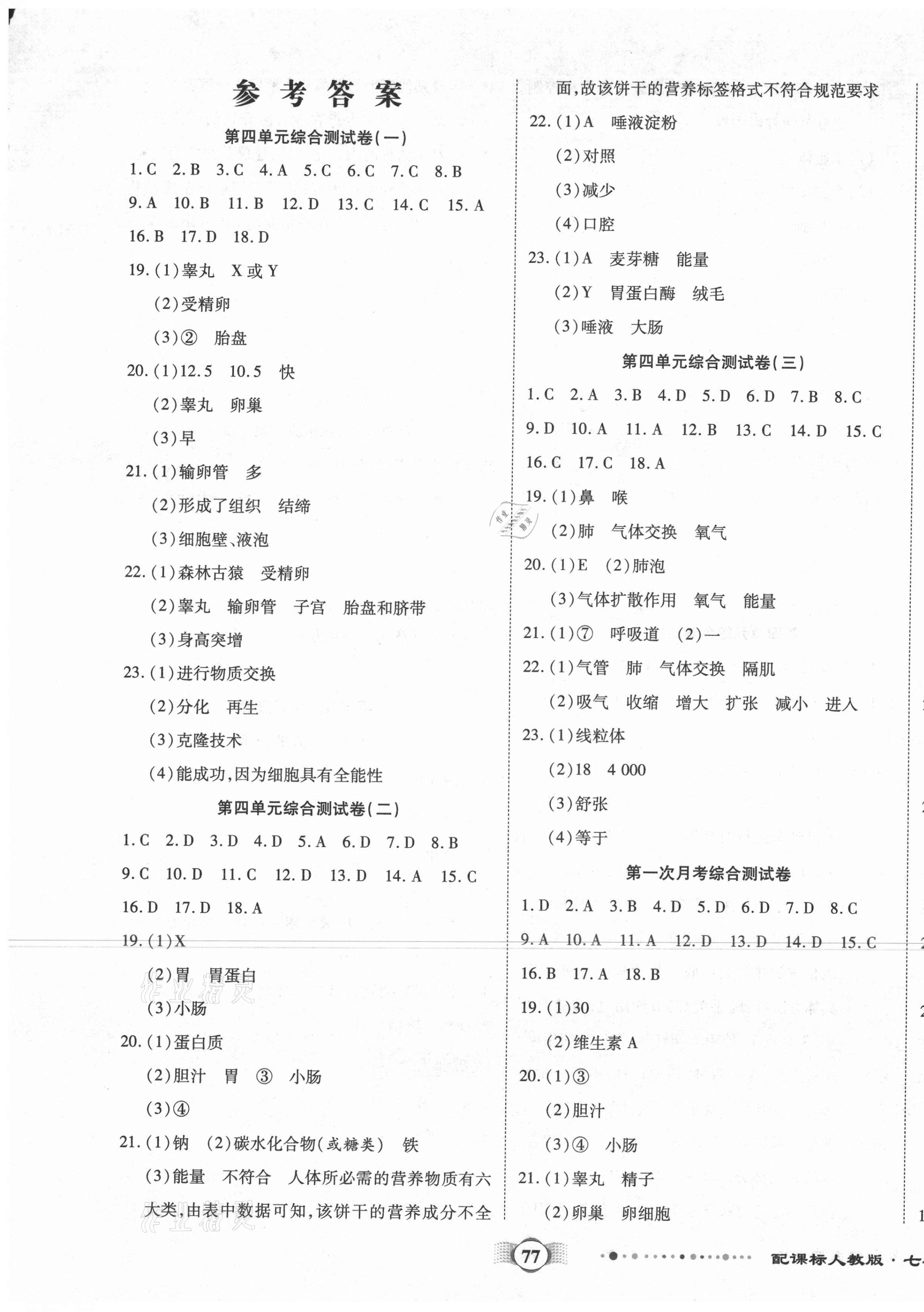 2021年全程優(yōu)選卷七年級(jí)生物下冊(cè)人教版 第1頁(yè)