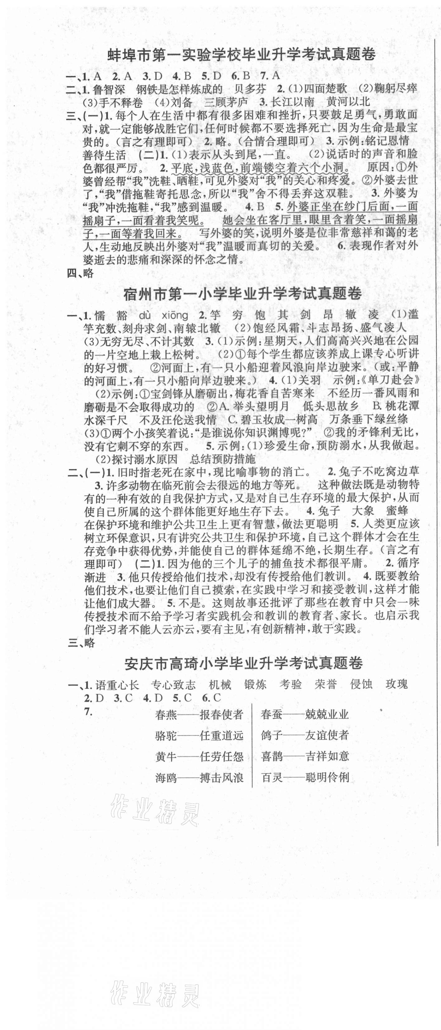 2021年安徽省小學(xué)畢業(yè)升學(xué)考試名校真題精選匯編與詳解語文 第4頁