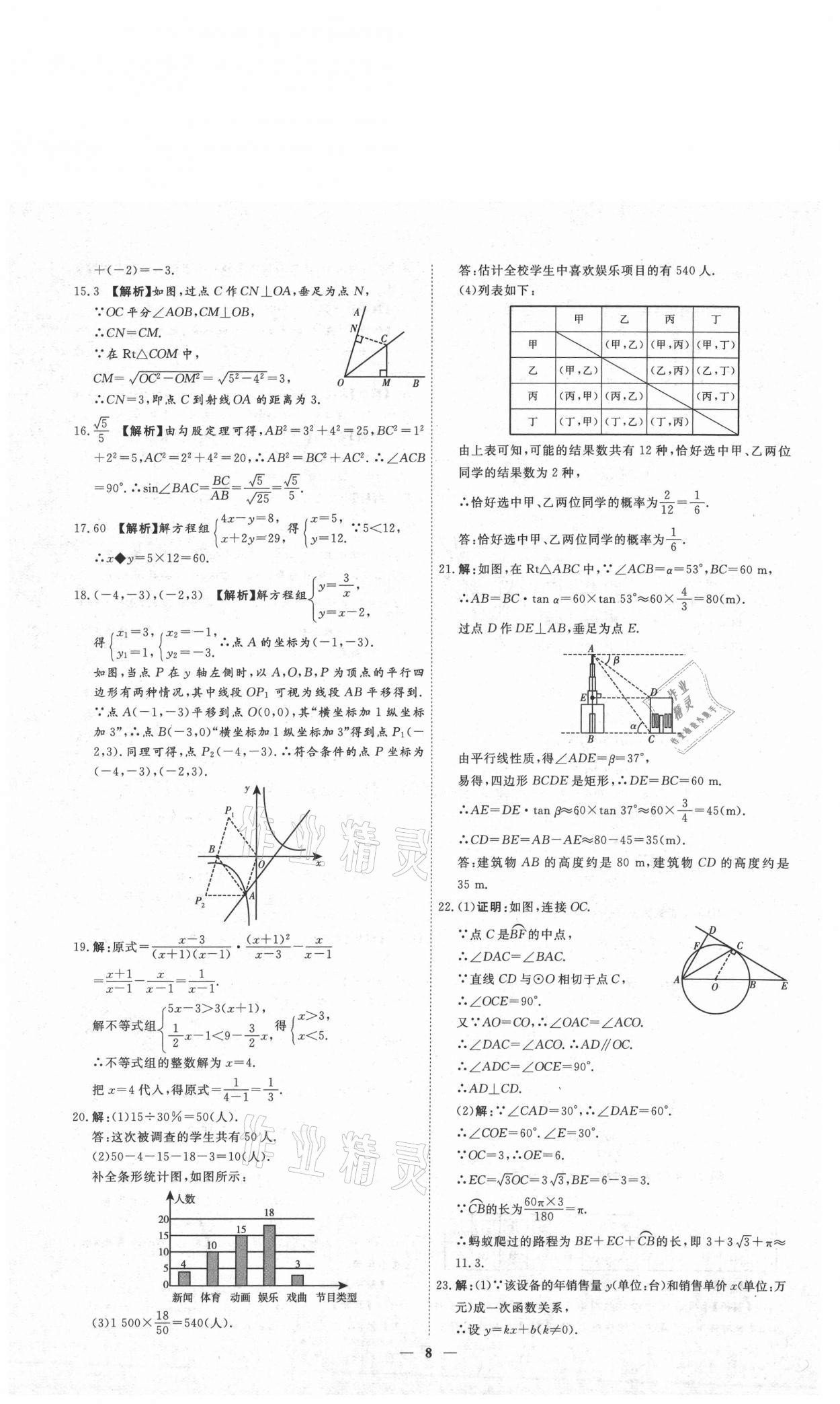 2021年3年真題2年模擬1年預(yù)測(cè)數(shù)學(xué)德州專版 參考答案第8頁(yè)