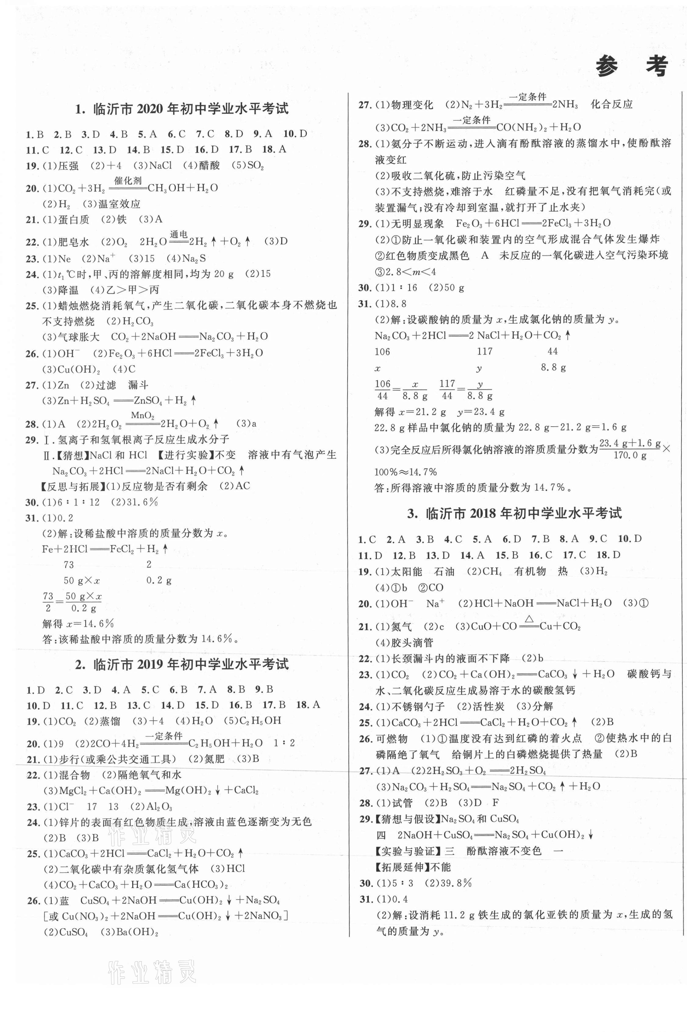 2021年3年真題2年模擬1年預(yù)測(cè)化學(xué)臨沂專版 第1頁