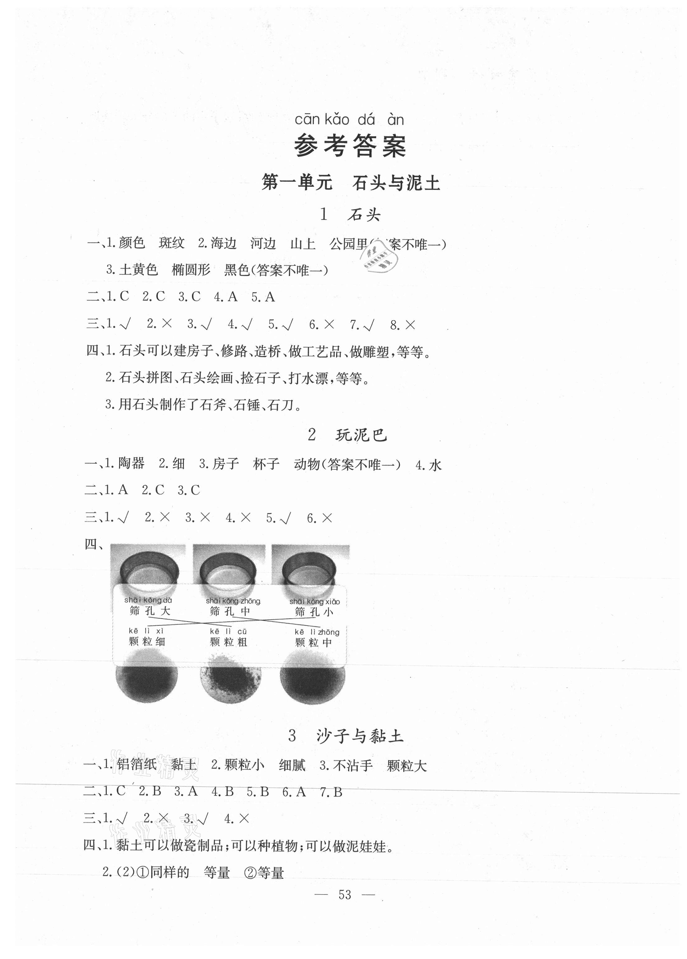 2021年同步練習(xí)冊一年級科學(xué)下冊蘇教版山東科學(xué)技術(shù)出版社 參考答案第1頁