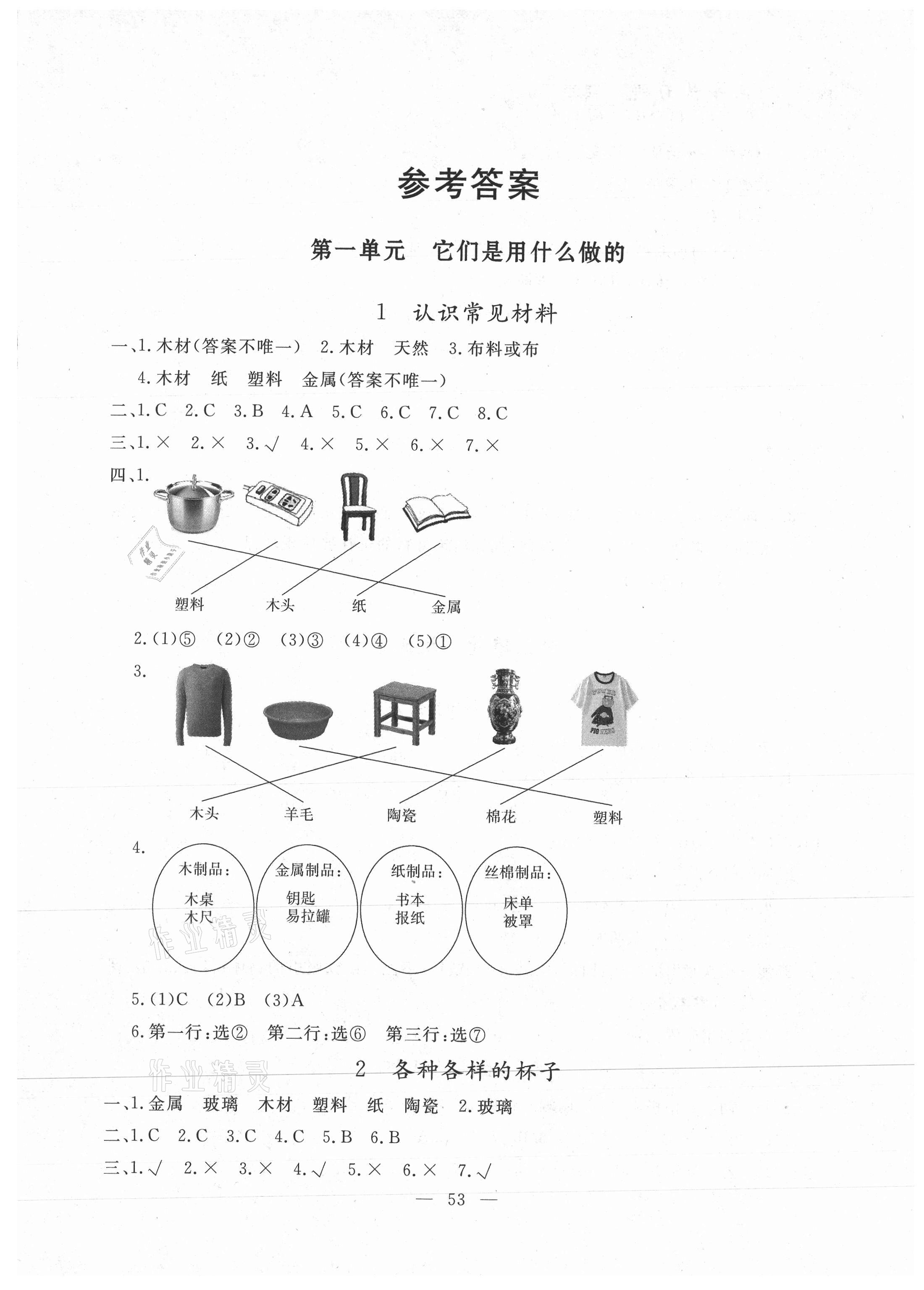 2021年同步練習(xí)冊二年級(jí)科學(xué)下冊蘇教版山東科學(xué)技術(shù)出版社 參考答案第1頁