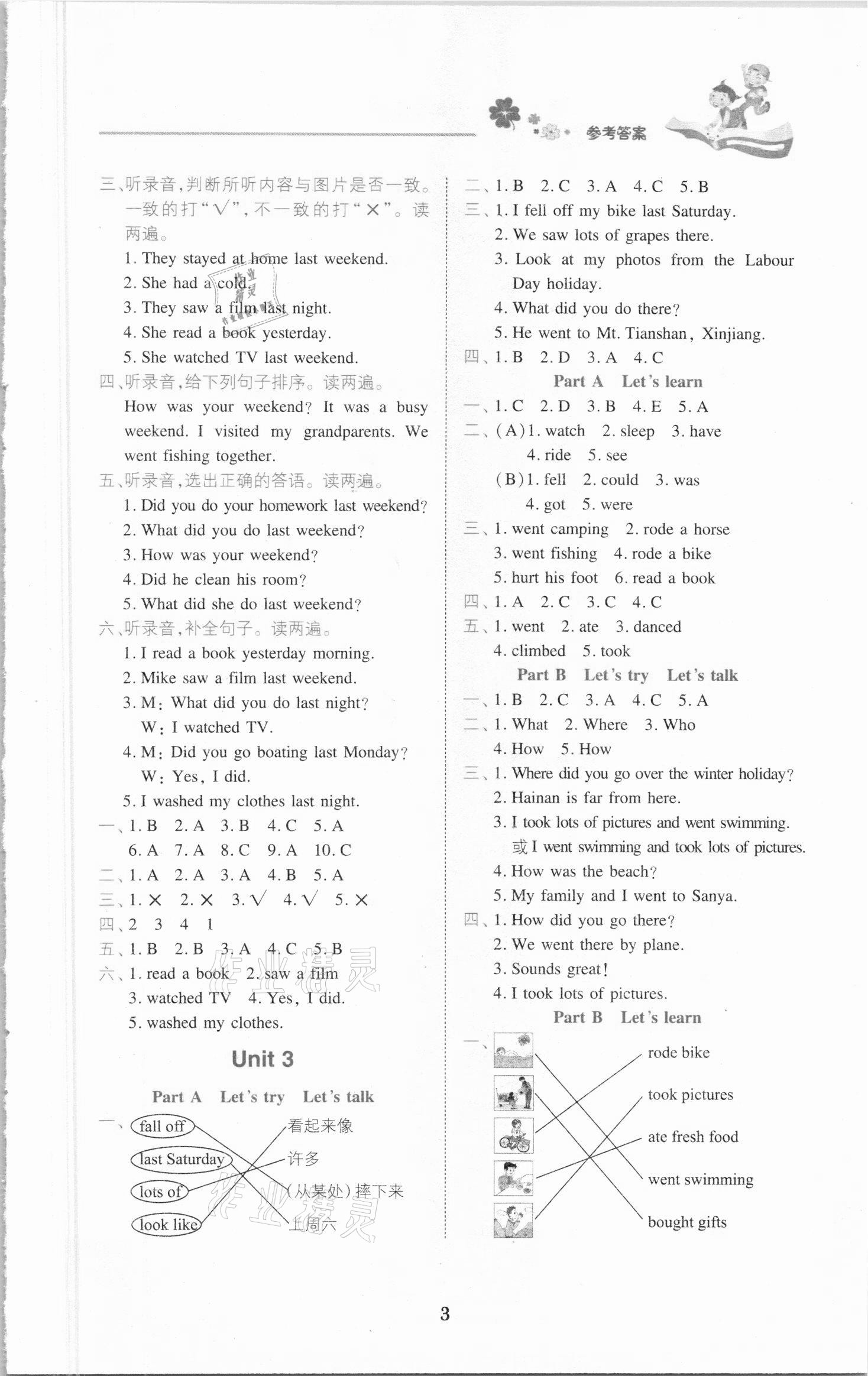 2021年同步大沖關六年級英語下冊人教版 參考答案第3頁