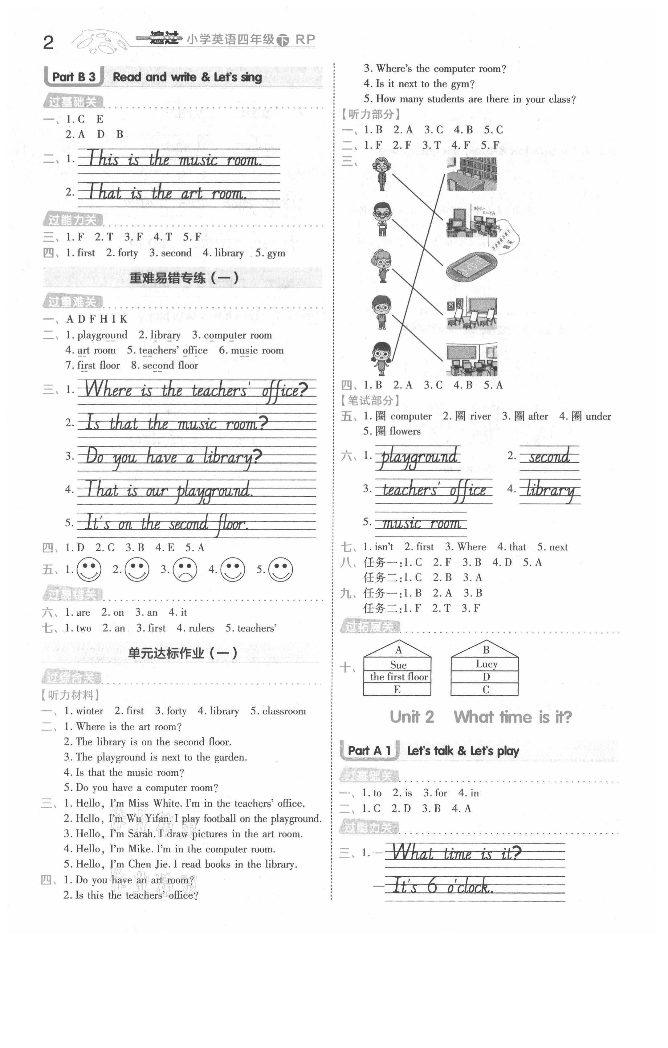 2021年一遍過四年級(jí)英語下冊(cè)人教PEP版河南專版 參考答案第2頁