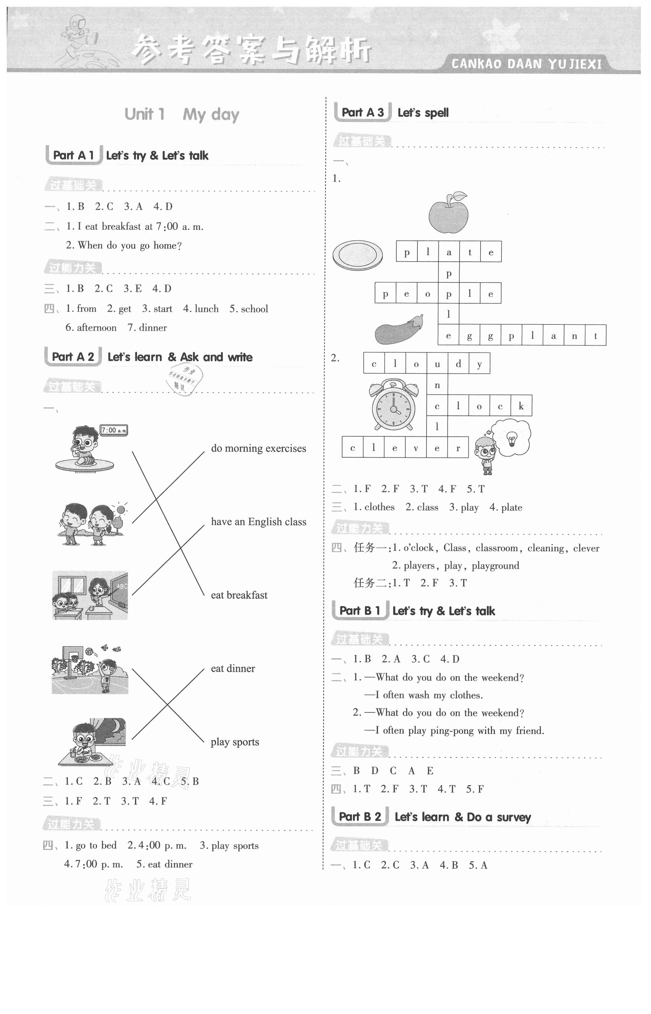 2021年一遍過五年級(jí)英語下冊(cè)人教PEP版河南專版 參考答案第1頁